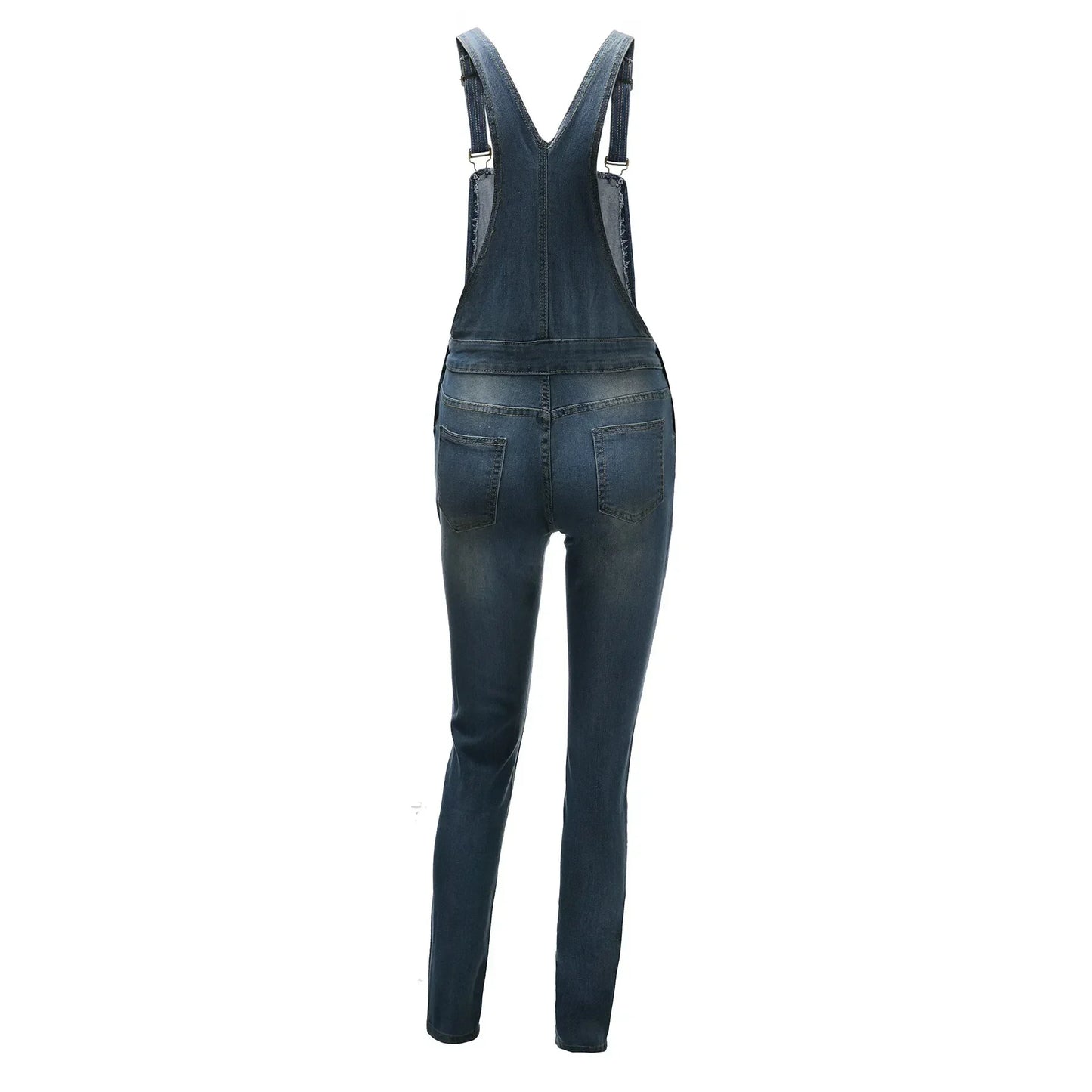 Women Demin Overalls Jumpsuits Jeans Distressed Pencil Pants Denim Holes Pockets Jenas High Street Mid Waist One Piece Slim Fit