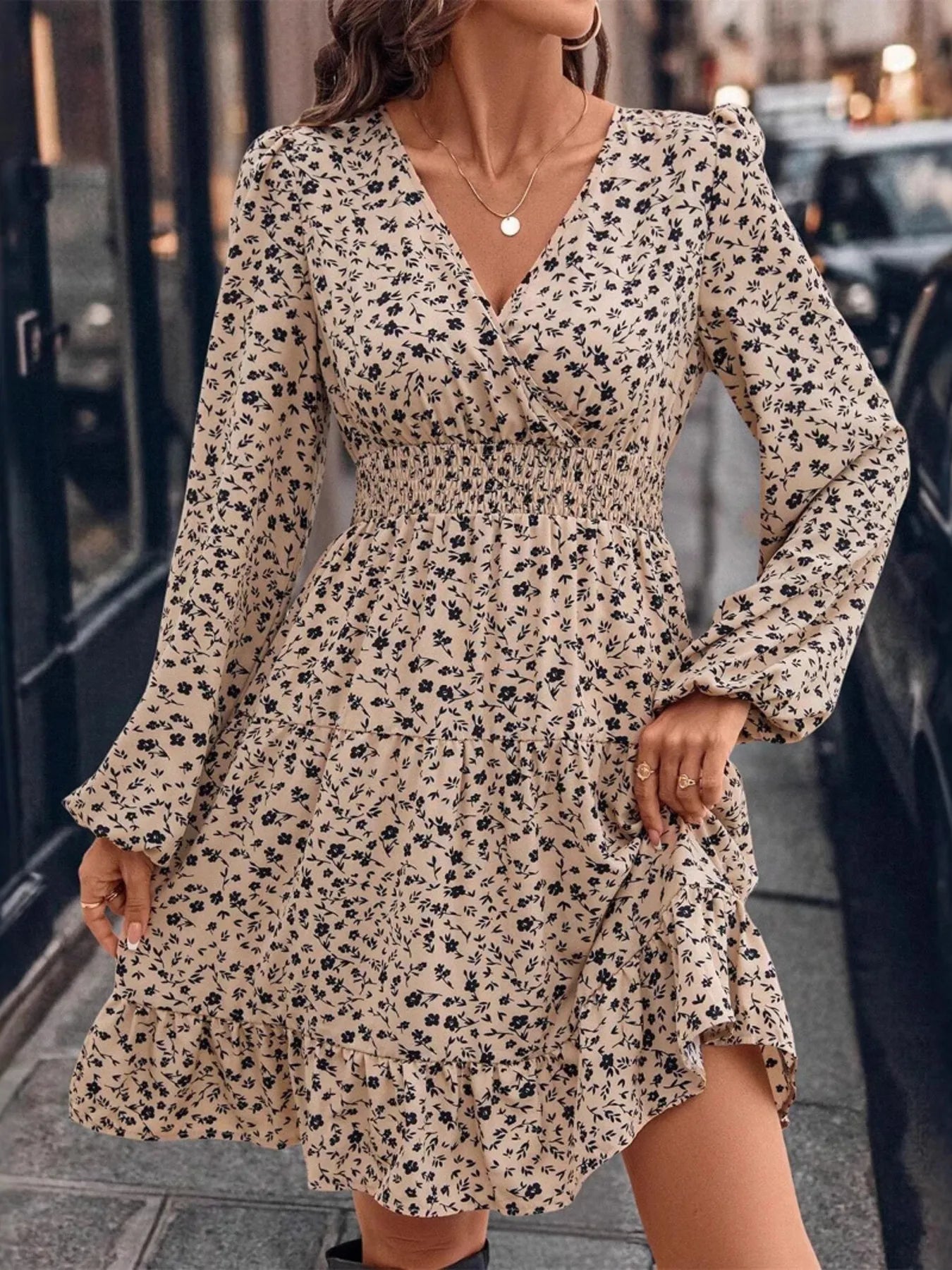 Long Sleeve Surplice A-Line Dress