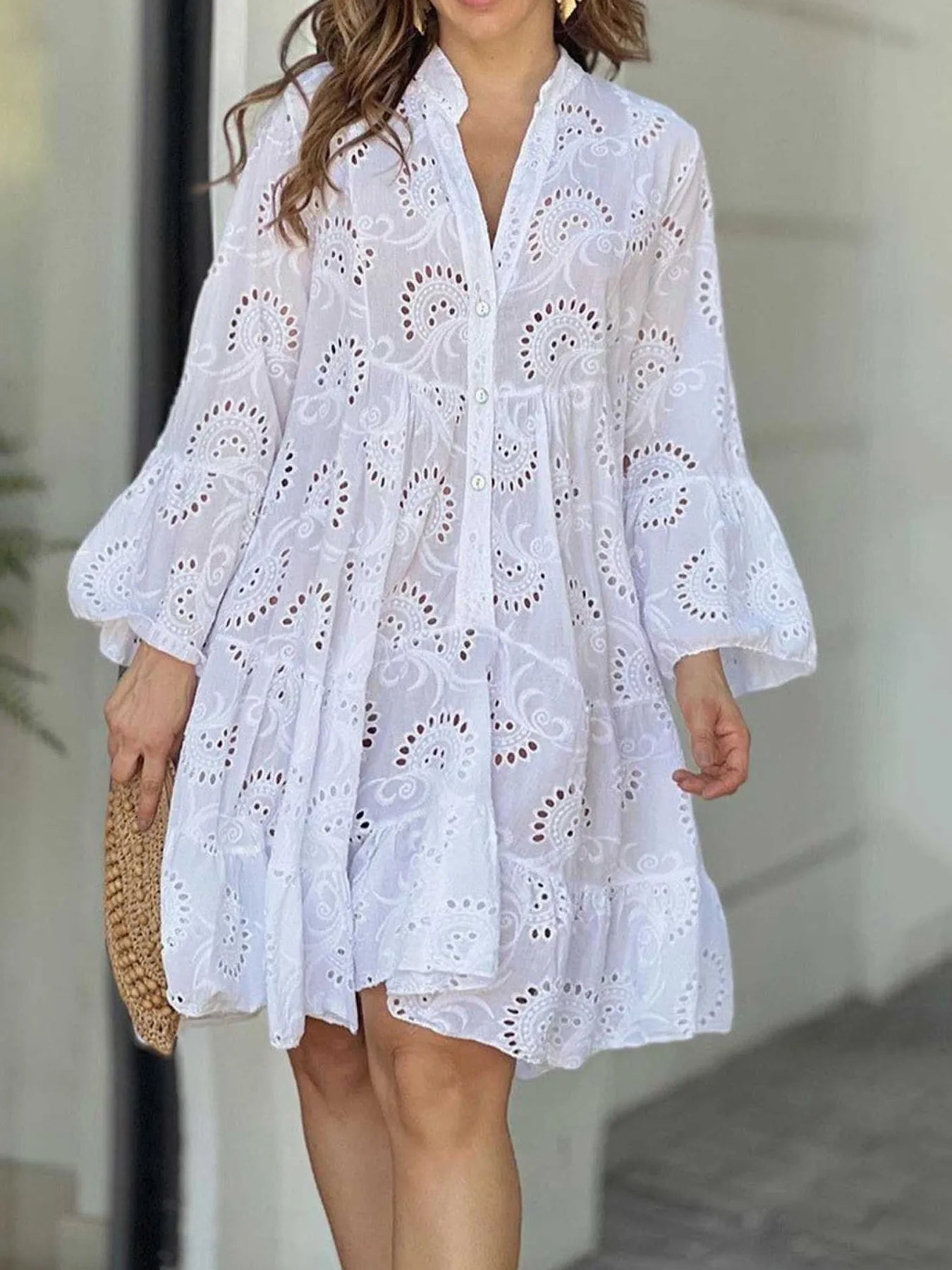Eyelet Ruffled Hem Tiered Dress Plus Size