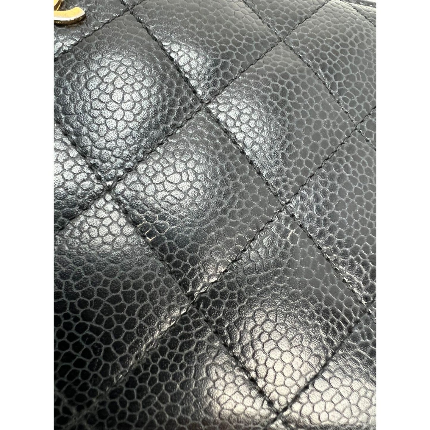 Chanel Caviar Quilted Large Gusset Zip Around Black Wallet
