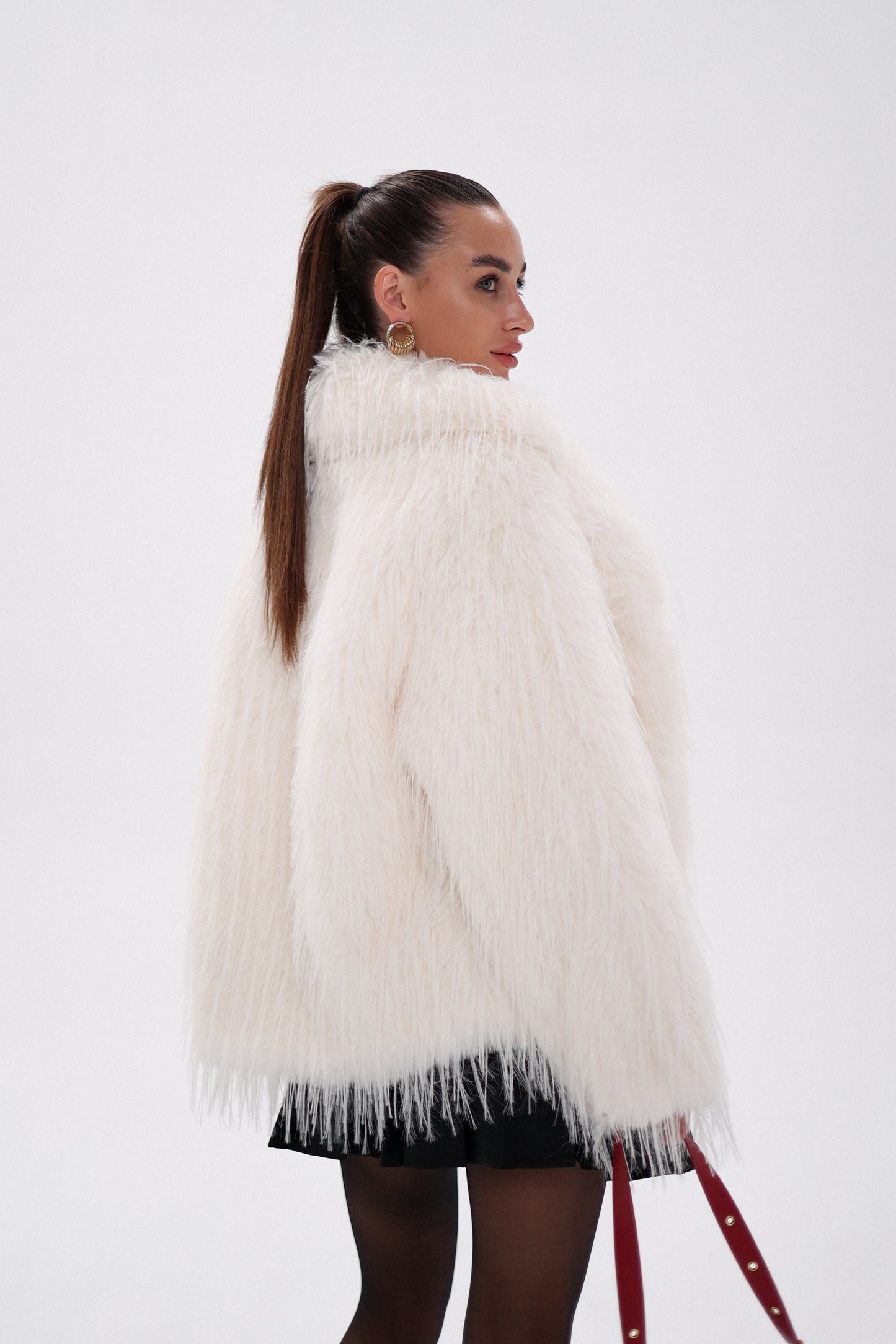 Manteau en laine mélangée de luxe en fausse autruche