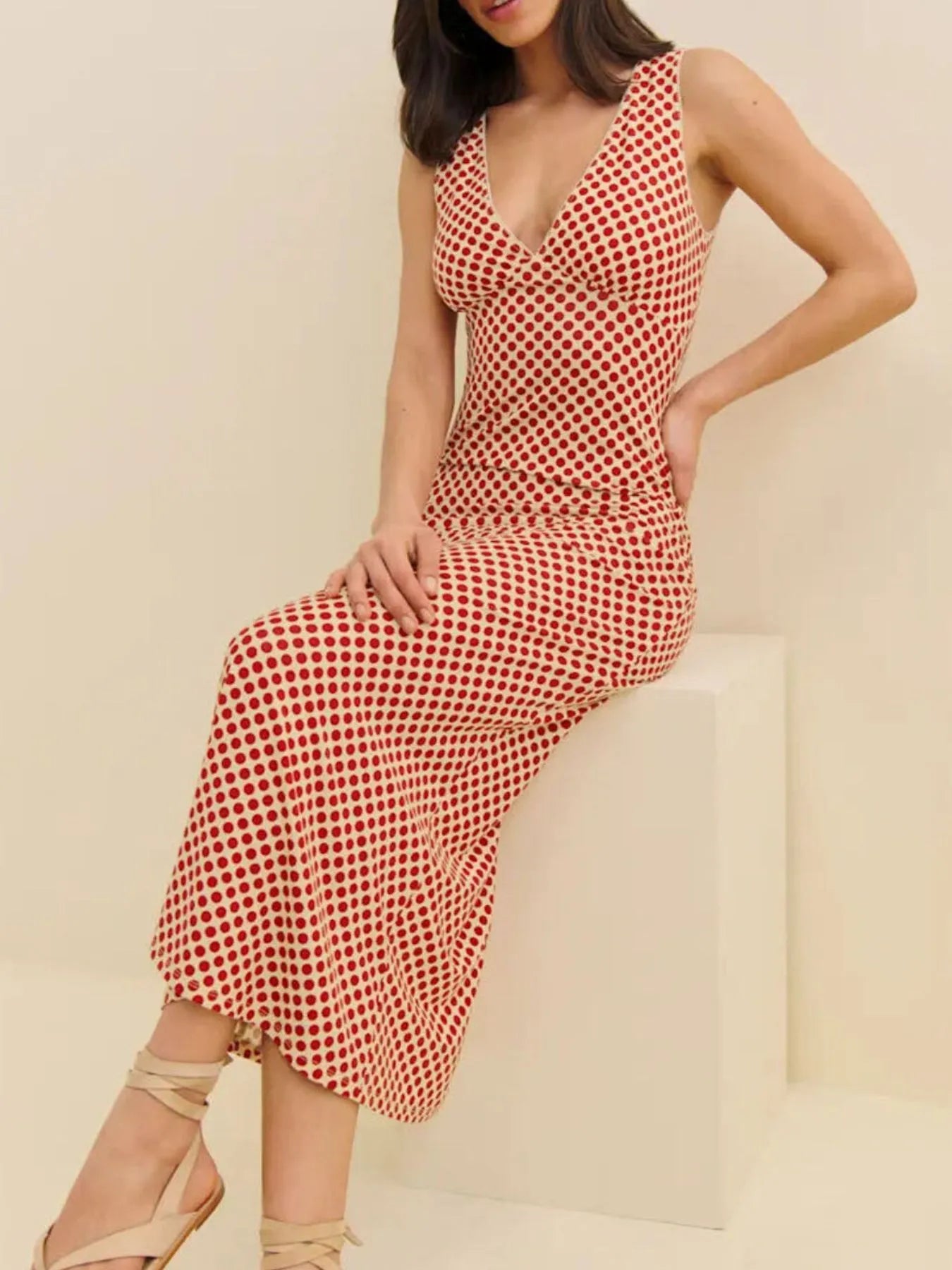 Polka Dot V-Neck Sleeveless Dress