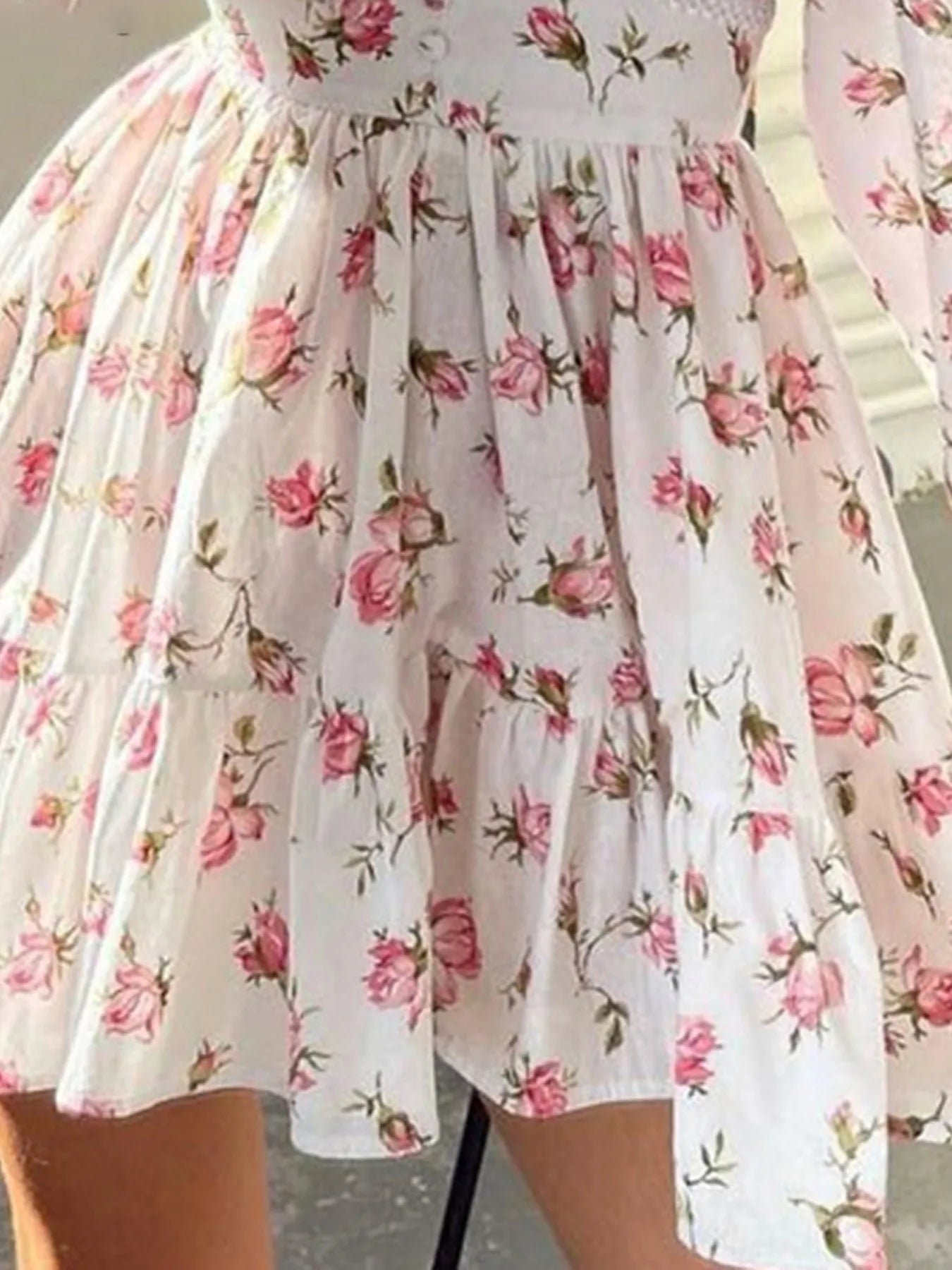 Full Size Floral V-Neck Long Sleeve Mini Dress Plus Size