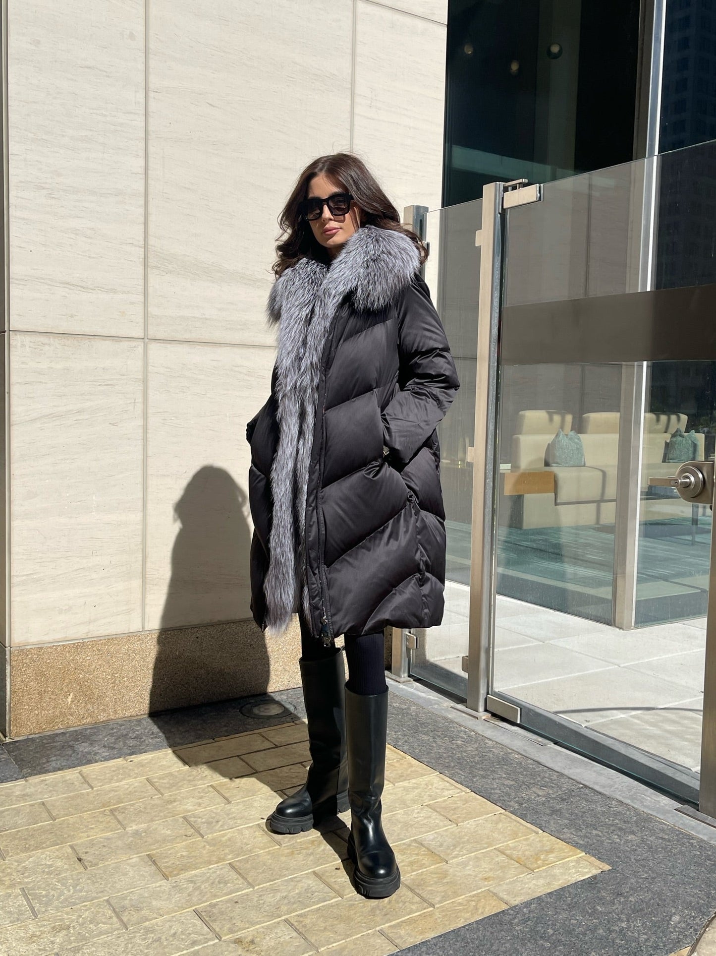 Parka en duvet de renard argenté véritable Amandine