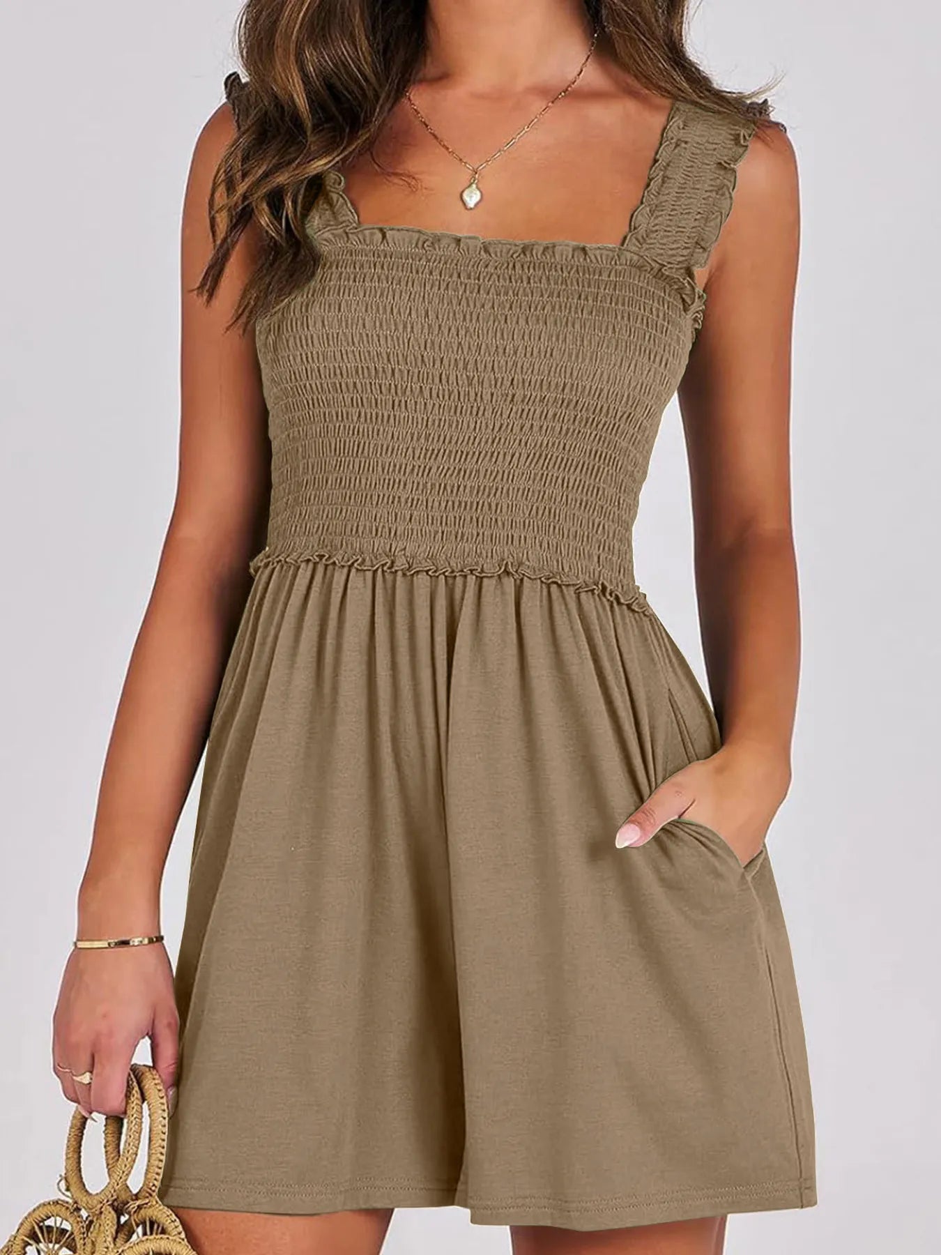 Smocked Square Neck Summer Romper