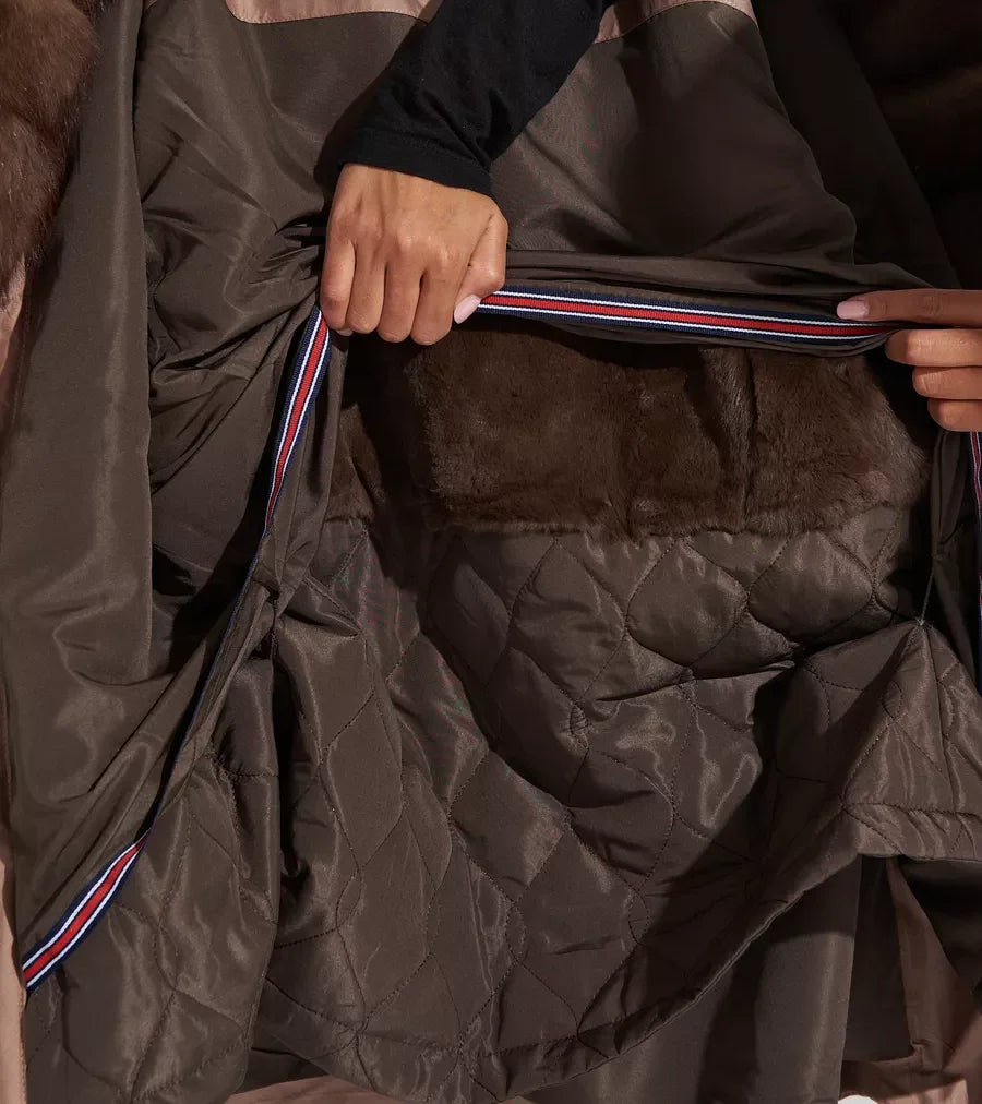Parka isolée en fourrure de lapin et fourrure de renard polaire véritable