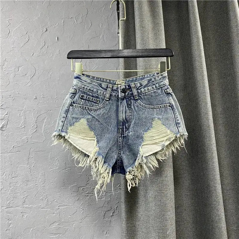 Fashion Korean White Jeans Hole Ripped Low Waist Denim Shorts Women шорты женский