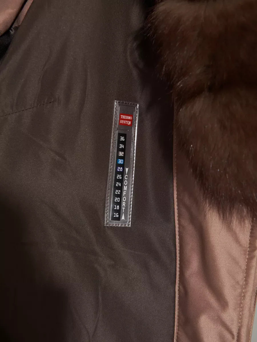Parka isolée en fourrure de lapin et fourrure de renard polaire véritable