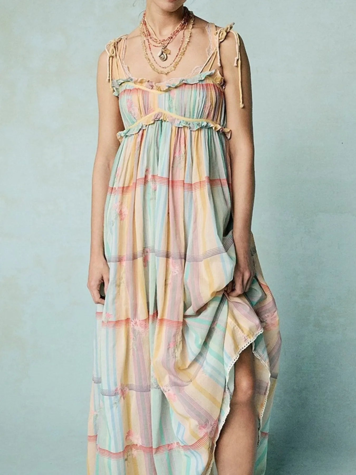 Pastel Plaid Back Smocked Maxi Cami Dress