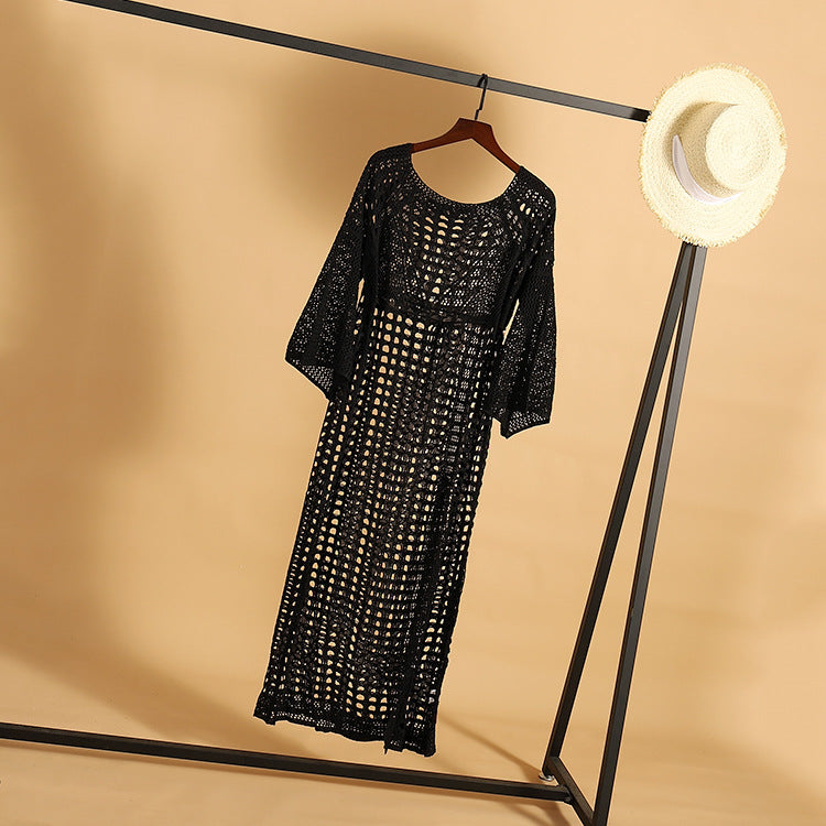 Sexy Crochet Beach Skirt Long Sleeve Split Skirt Vacation Dress Swimsuit Blouse Sun Protection Clothing Crochet hook