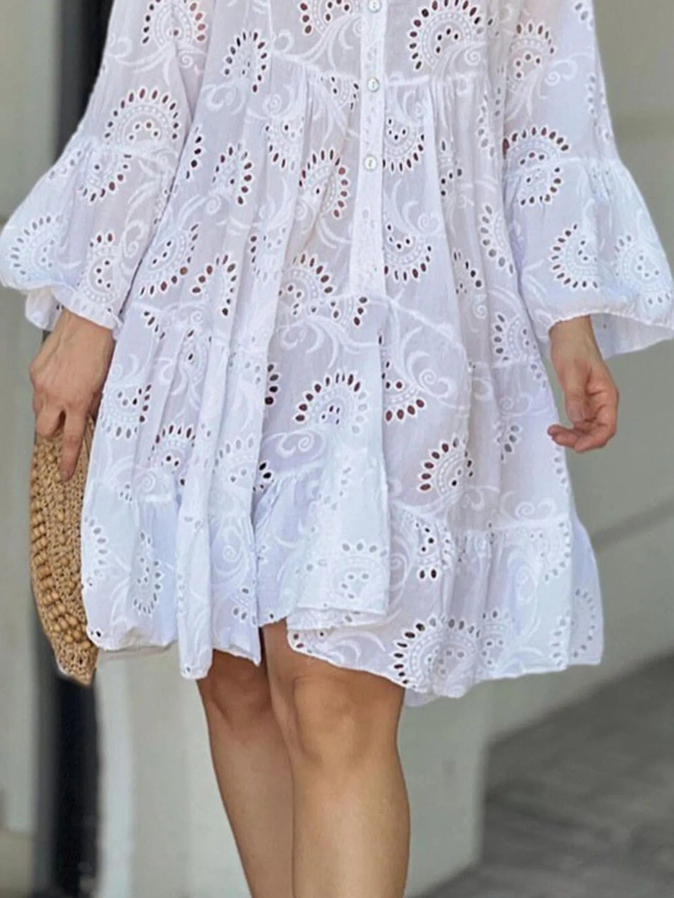 Eyelet Ruffled Hem Tiered Dress Plus Size
