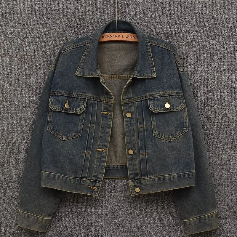 Blue Denim Top Women Autumn Classic Style Short Coat New Korean Fashion Chic Pockets O-Neck Female Ropa De Mujer Loose Jackets