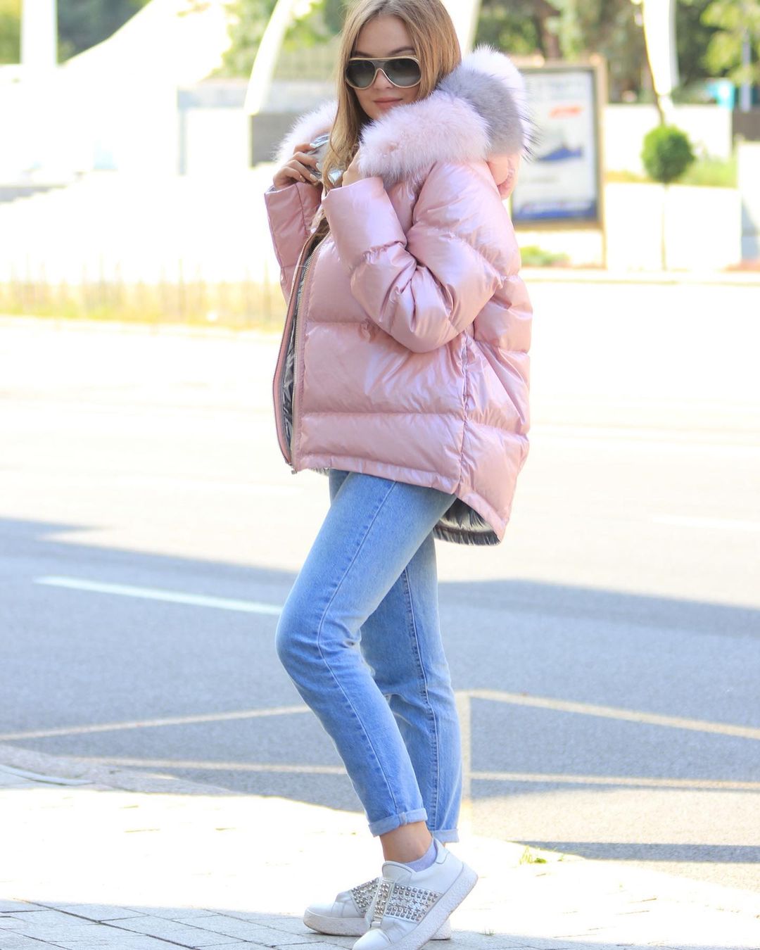 ⇆ Manteau réversible en duvet de renard polaire véritable Nicole