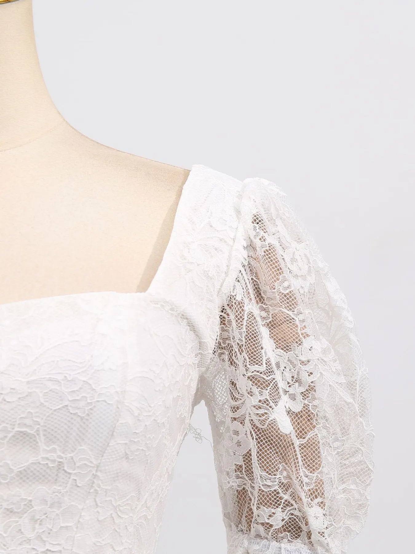 Square Neck Lace Long Sleeve Dress