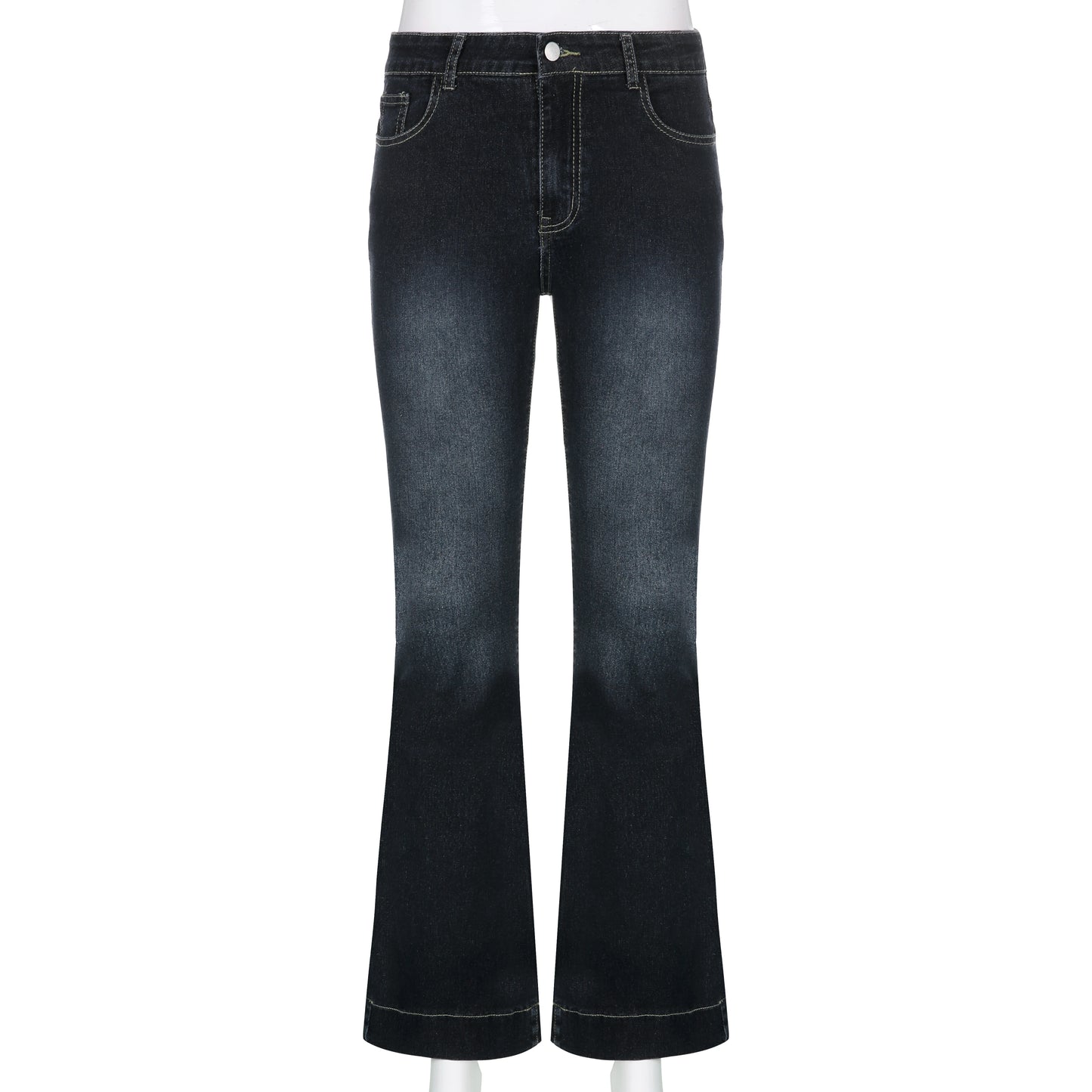 Rockmore Vintage Flare Jeans Women Low Rise Fashion Washed Jean Pants Y2K Aesthetic High Street Denim Trousers Korean Casual New