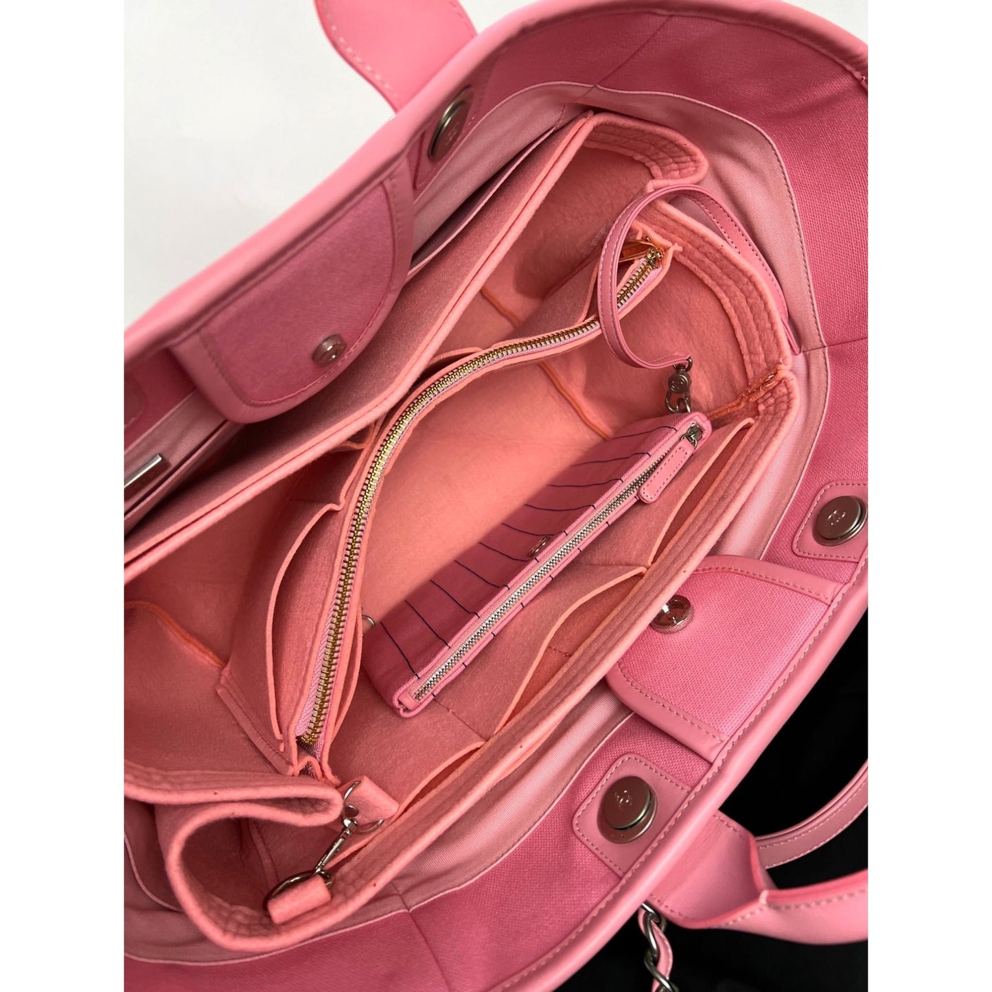 Chanel Canvas Calfskin Striped Medium Deauville Pink Tote