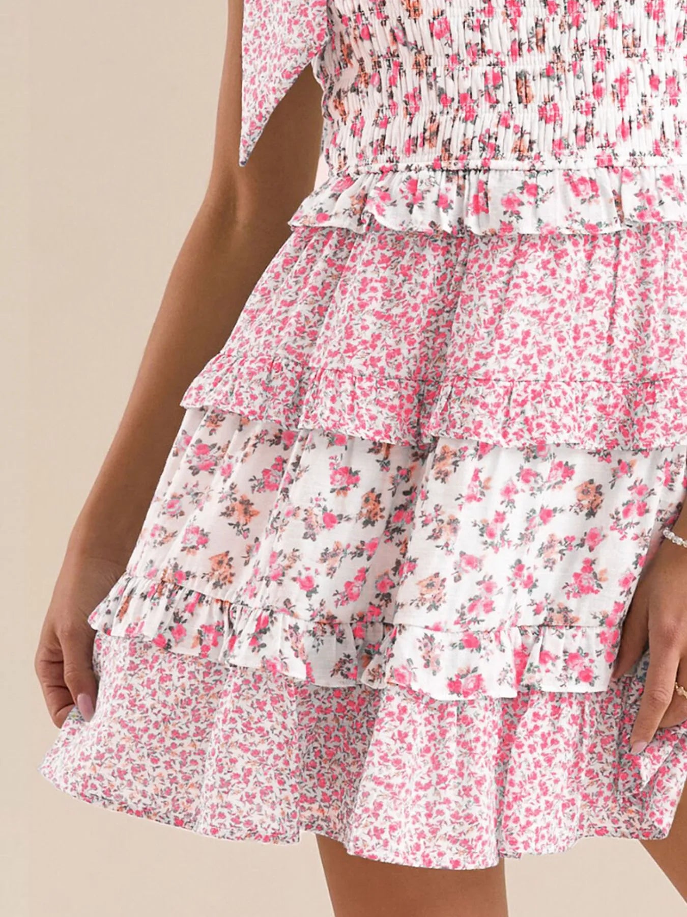 Floral Smocked Tie-Shoulder Summer Dress