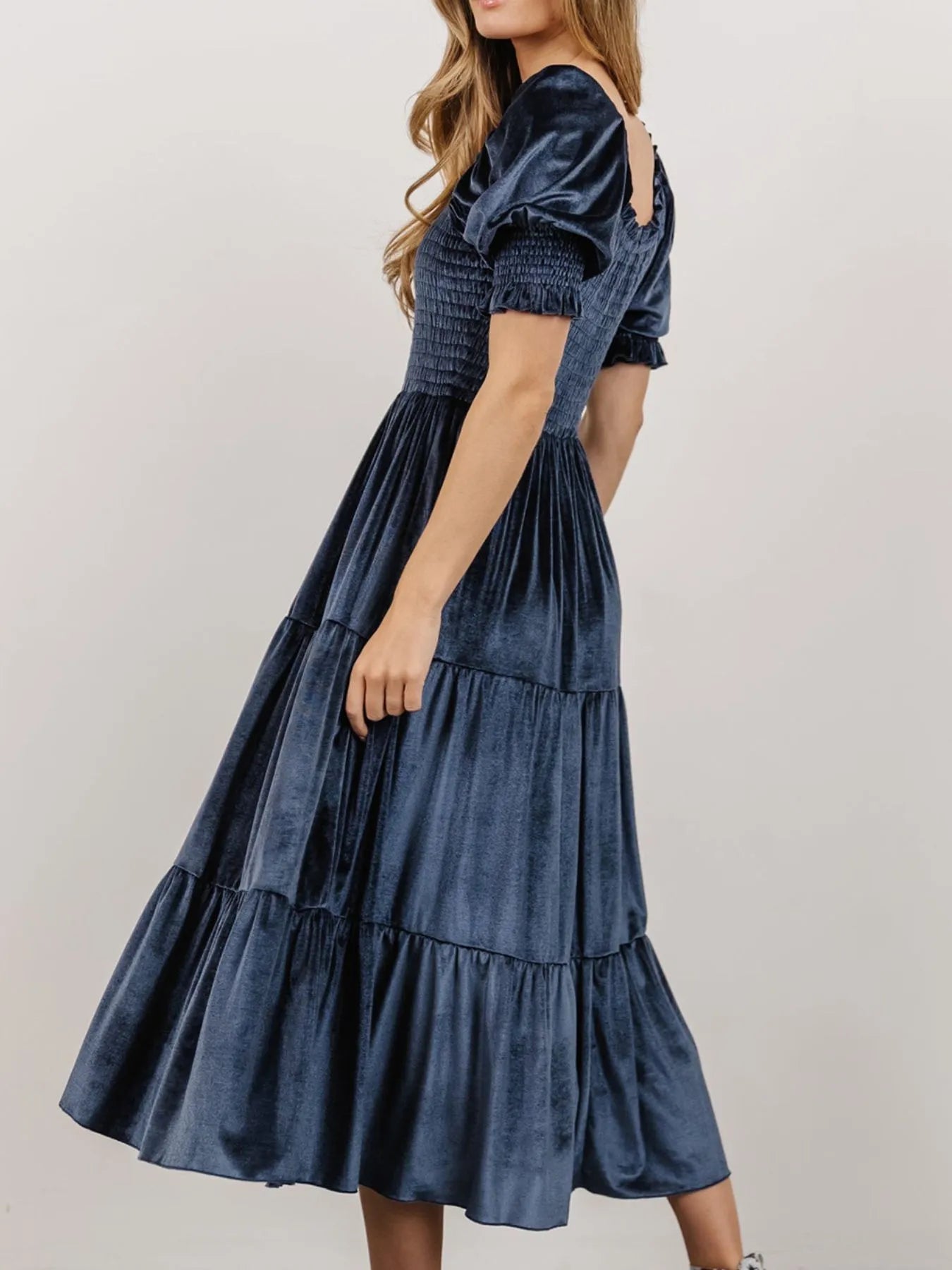 Smocked Half Sleeve Tiered Midi Dress