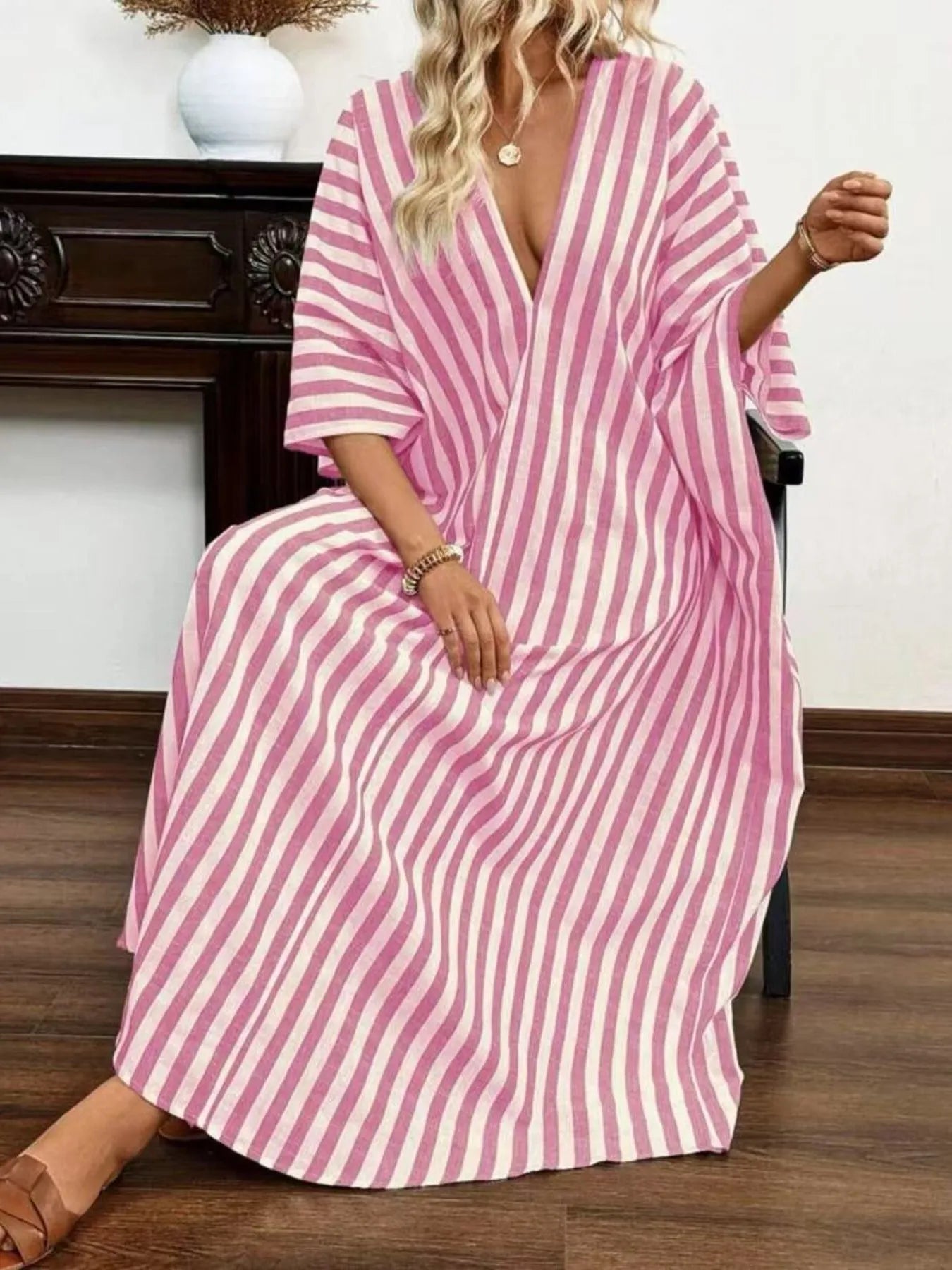 Striped V-Neck Maxi Dress