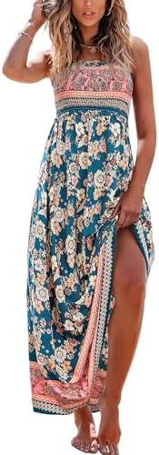 Sundresses - CUPSHE Women's Maxi Dress Ditsy Floral Smocked Summer Sundress Sleeveless Ruffled Spaghetti Straps Long Beach Formal Dress