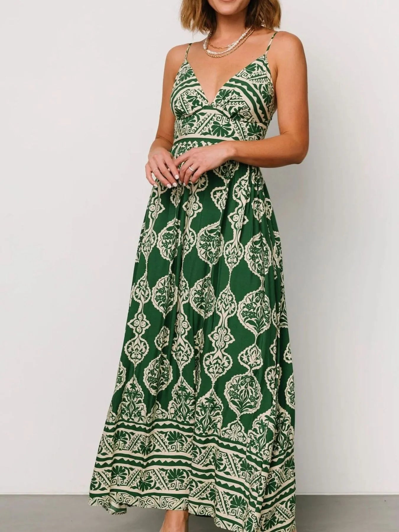 Printed V-Neck Maxi Cami Dress