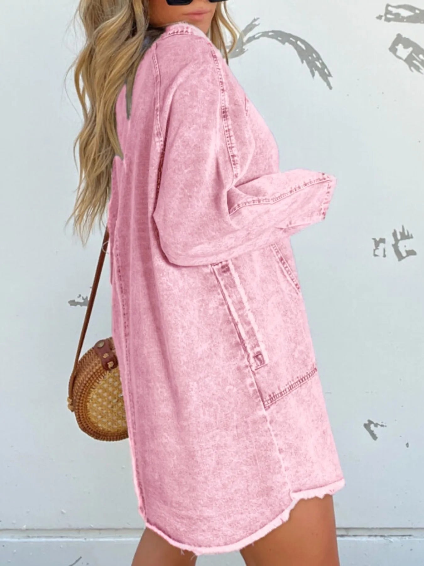 Button-Front Long Sleeve Denim Shirt Dress Plus Size
