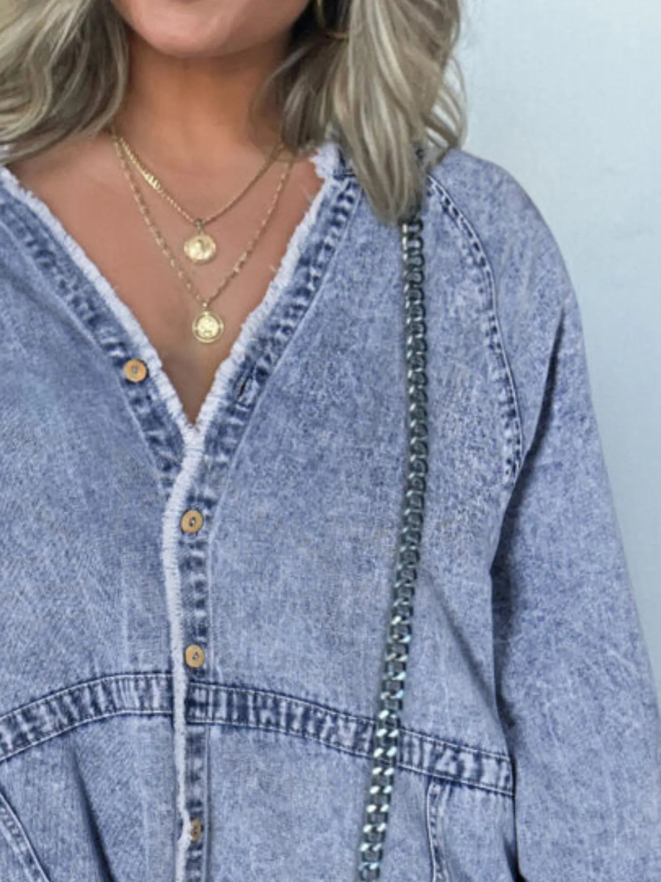 Button-Front Long Sleeve Denim Shirt Dress Plus Size