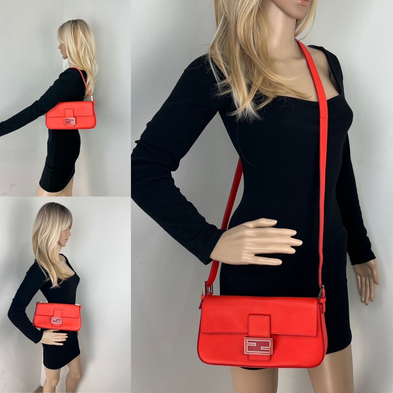 Fendi Vitello Baguette Papavero Sac à main à bandoulière