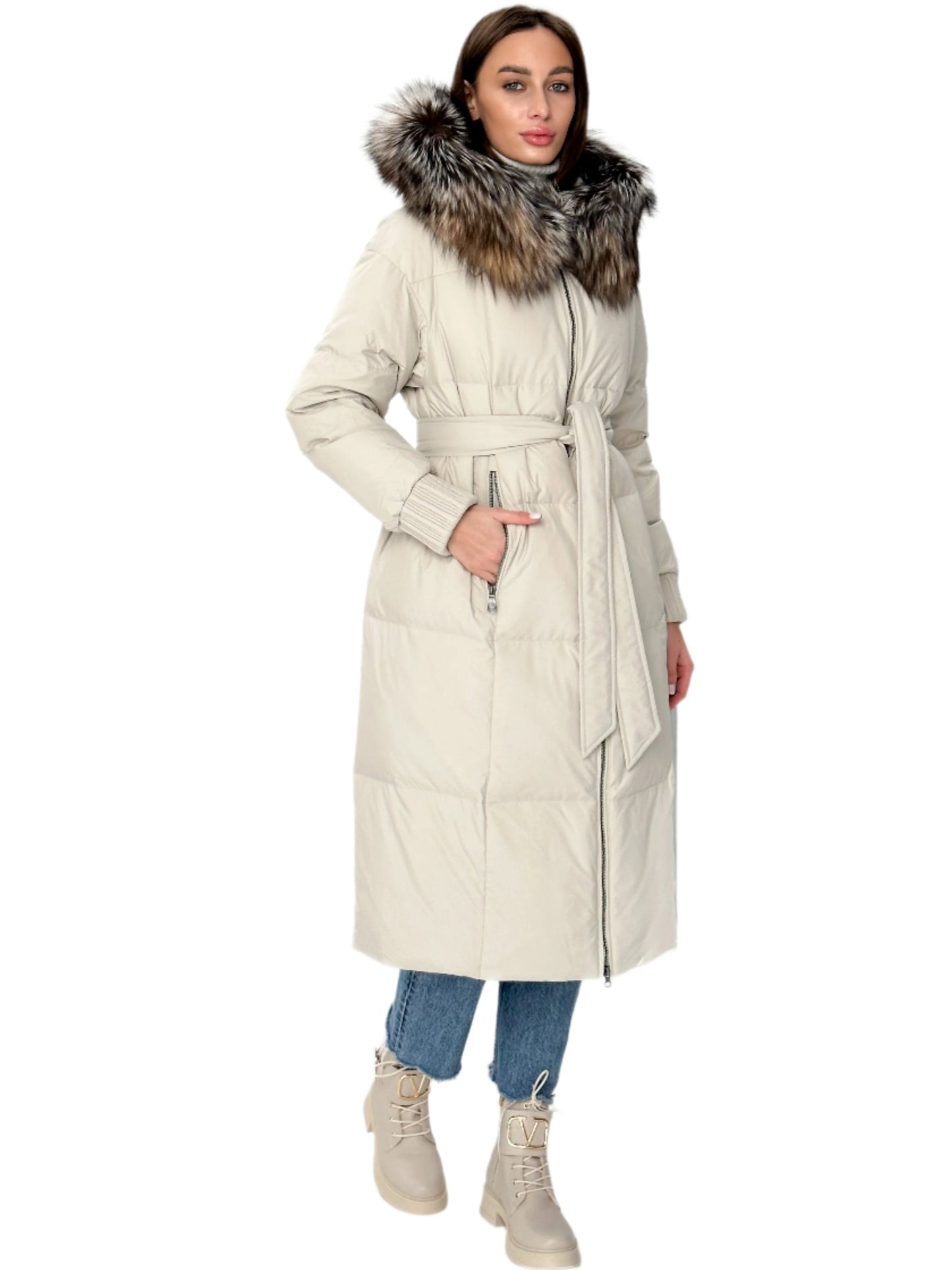 Manteau Alice en duvet de renard argenté véritable