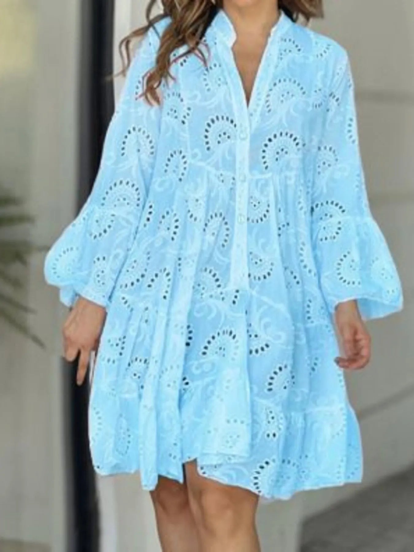 Eyelet Ruffled Hem Tiered Dress Plus Size