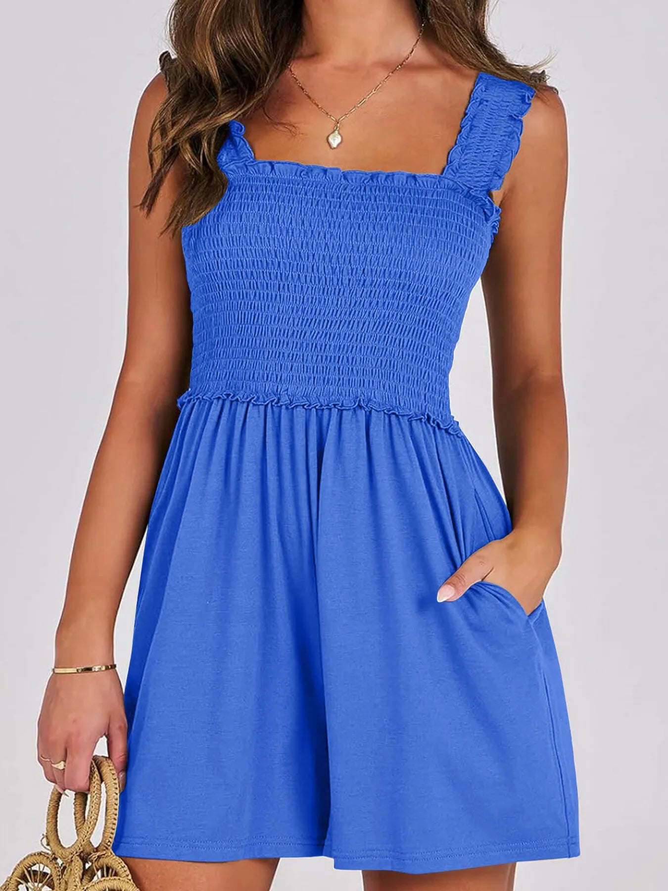 Smocked Square Neck Summer Romper