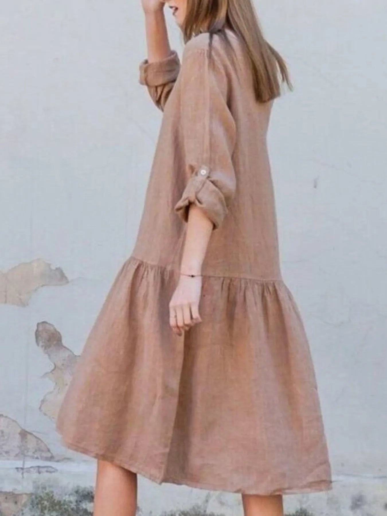 V-Neck Tiered Button Front Dress