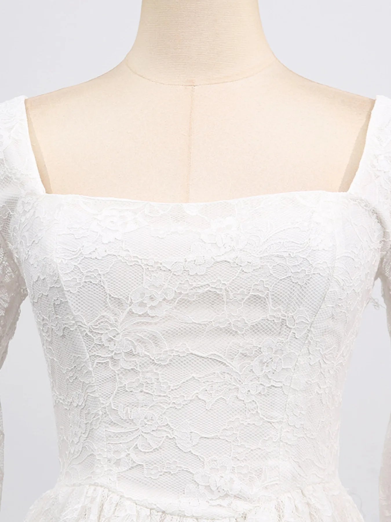 Square Neck Lace Long Sleeve Dress
