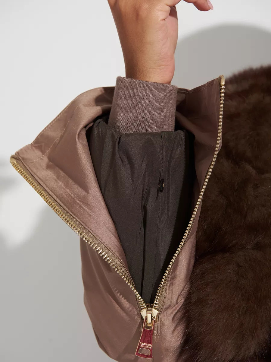 Parka isolée en fourrure de lapin et fourrure de renard polaire véritable