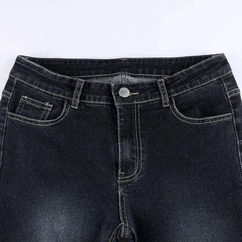 Rockmore Vintage Flare Jeans Women Low Rise Fashion Washed Jean Pants Y2K Aesthetic High Street Denim Trousers Korean Casual New
