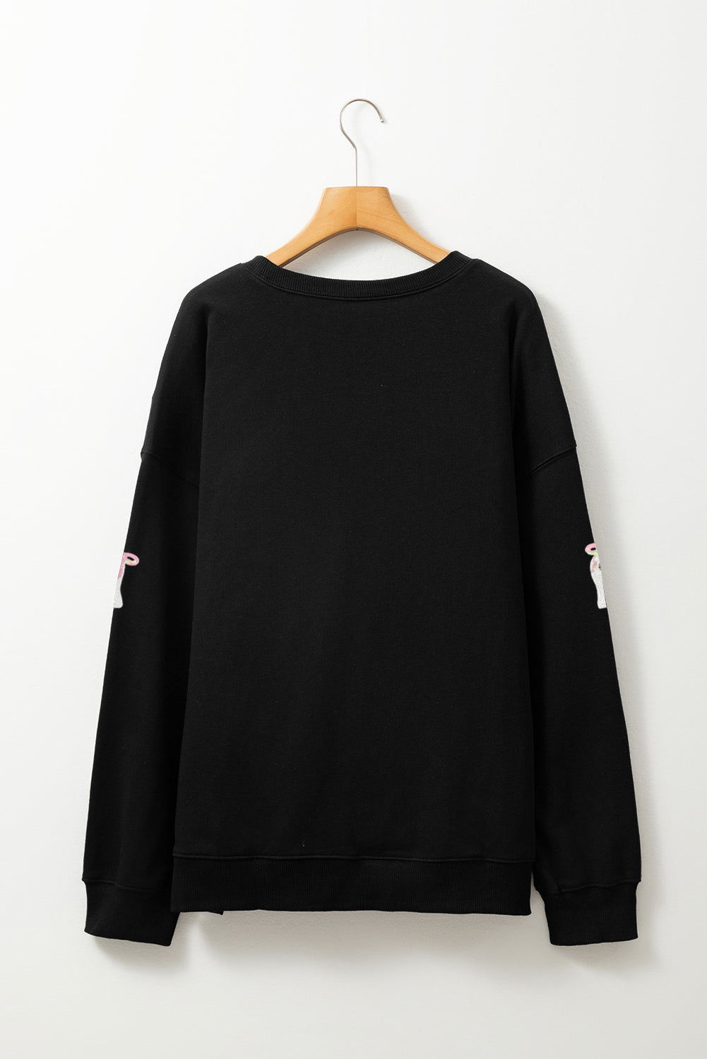 Black Sequin Bow Ghost Graphic Crew Neck Sweatshirt