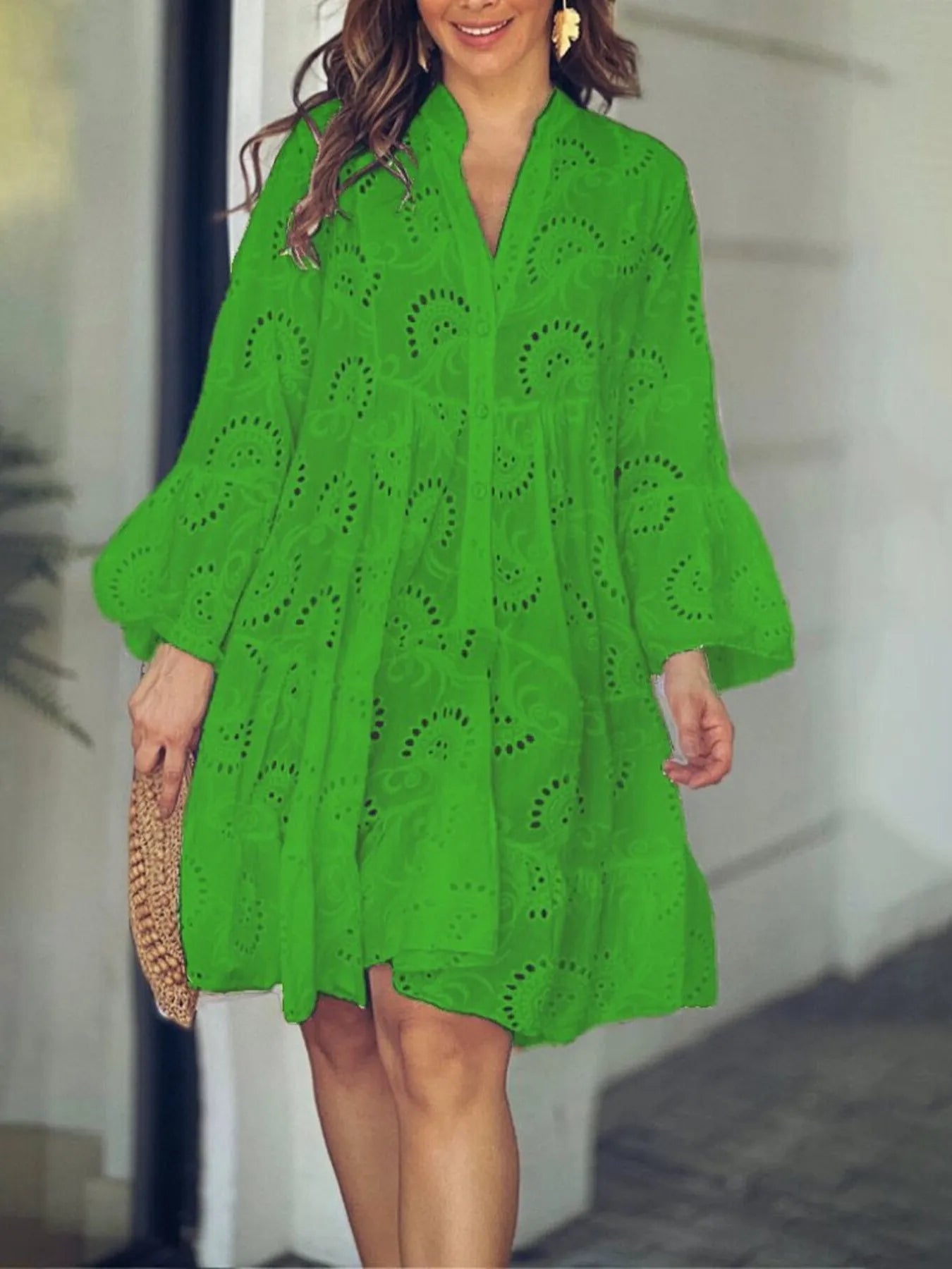 Eyelet Ruffled Hem Tiered Dress Plus Size