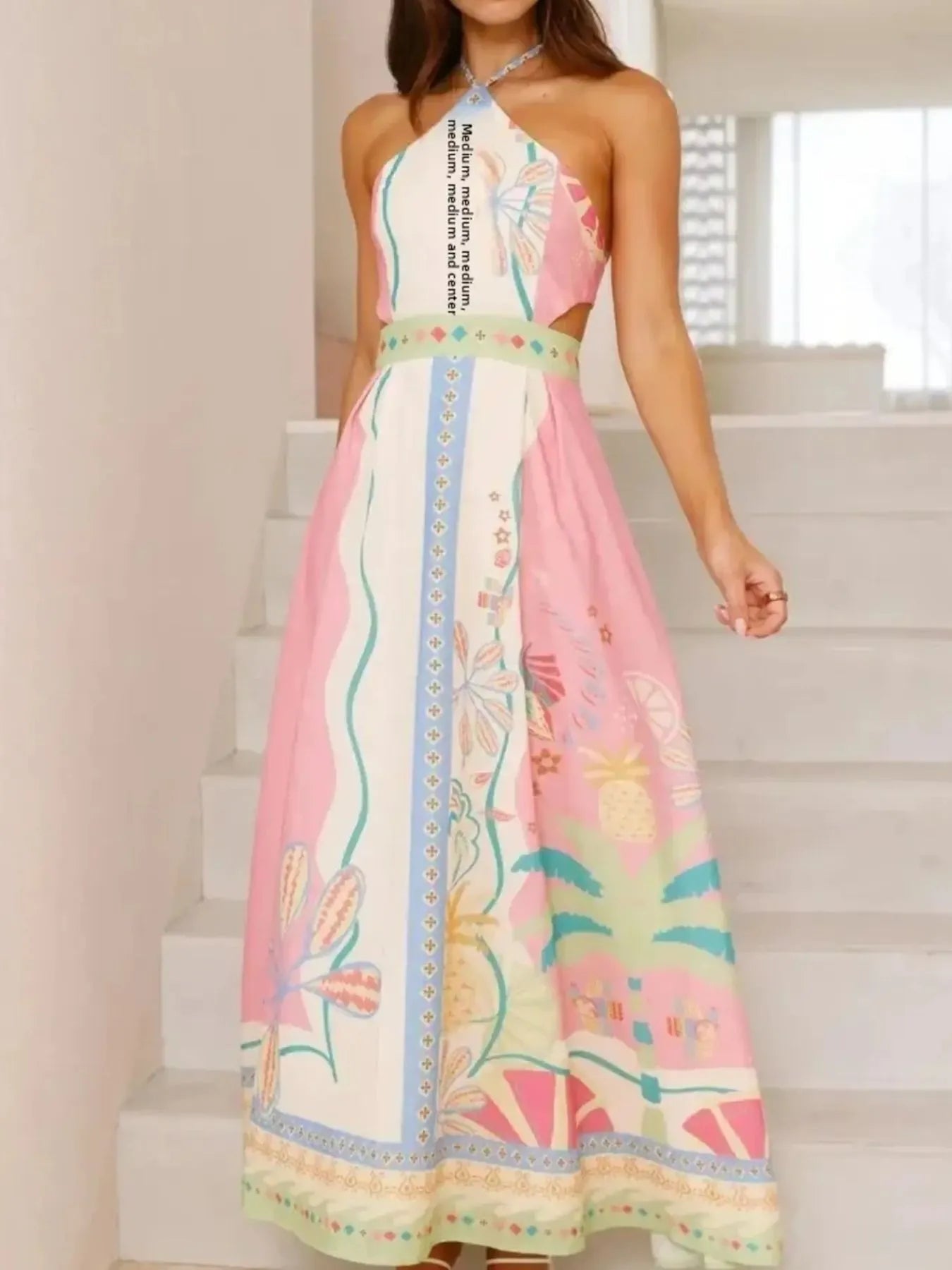 Halter Neck Printed Maxi Dress