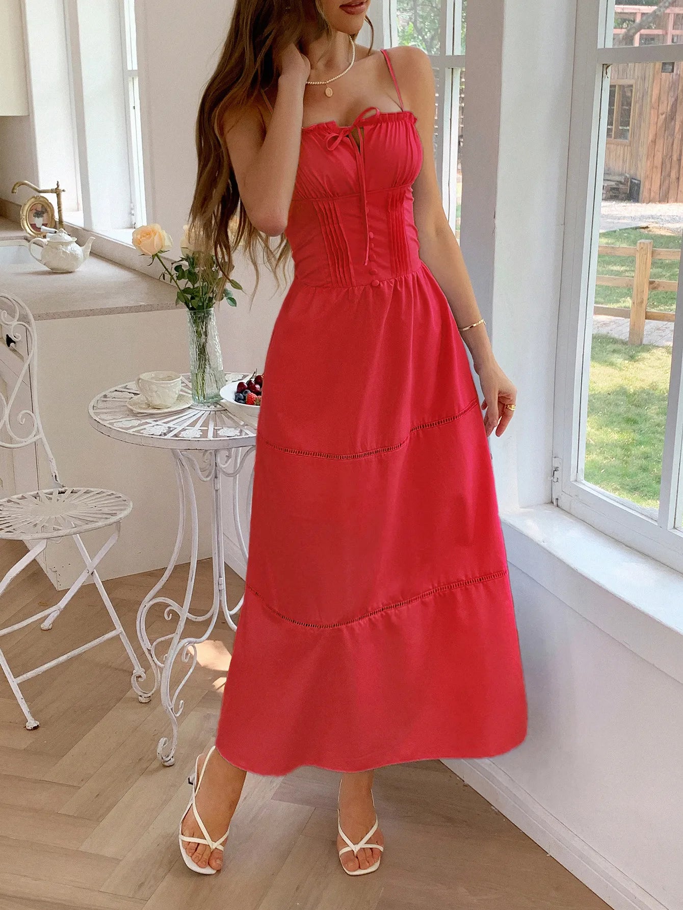 Smocked Back Tie Front Cami Dress
