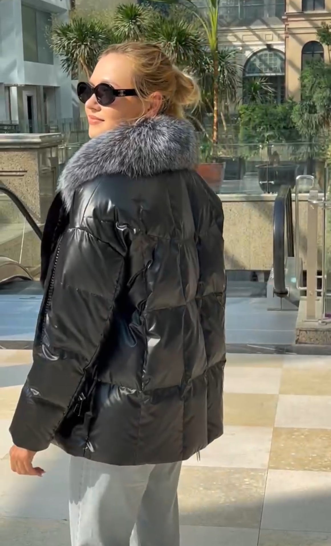 Manteau imperméable en duvet de véritable fourrure de renard argenté