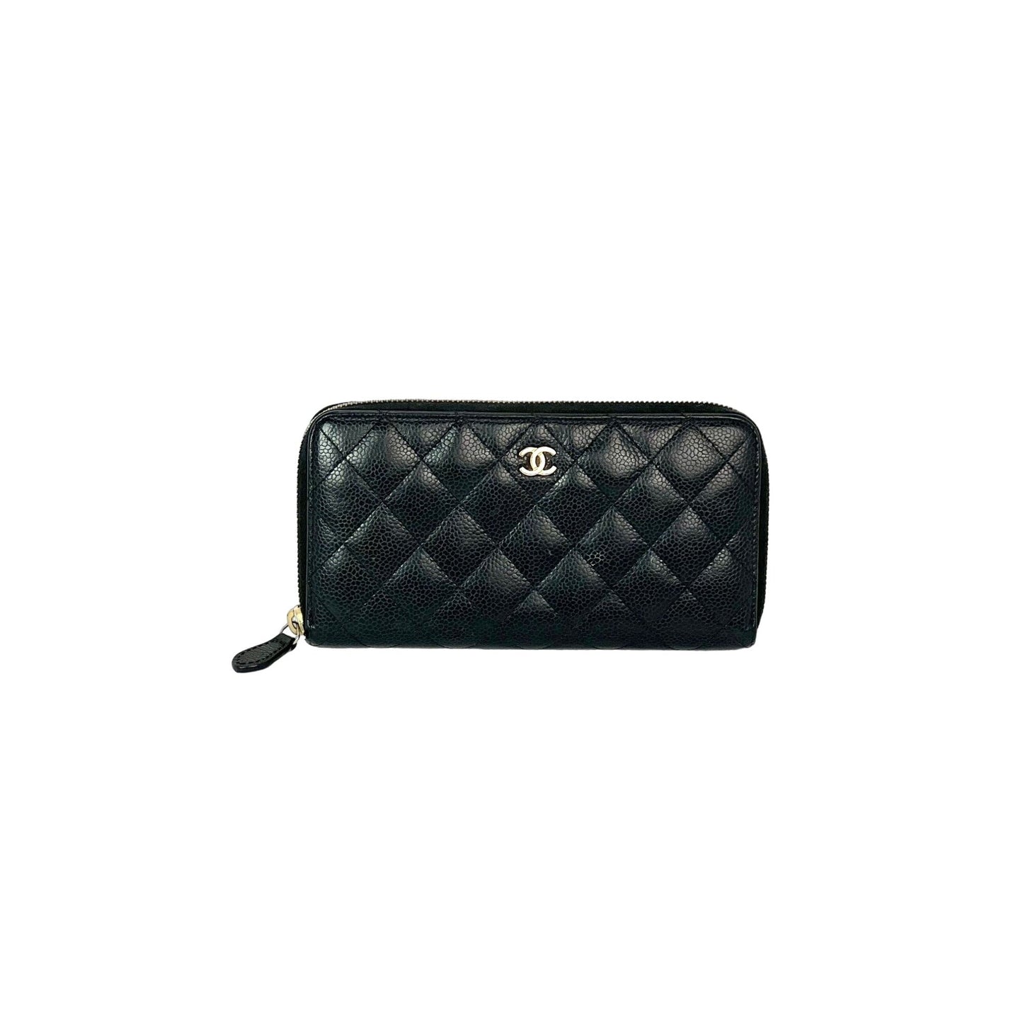 Chanel Caviar Quilted Large Gusset Zip Around Black Wallet