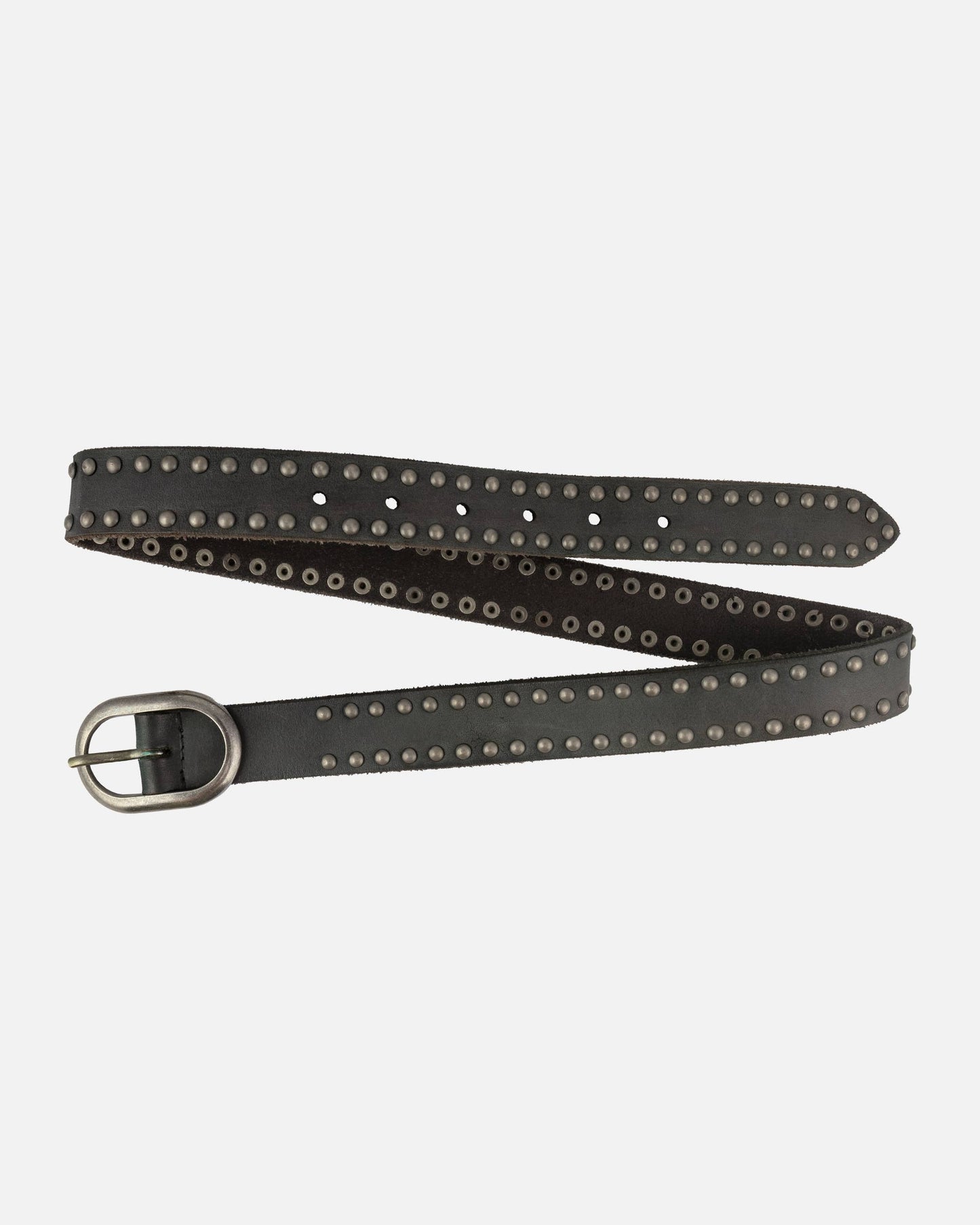 Zwier | Oval Buckle Leather Studded Belt: Dark Grey
