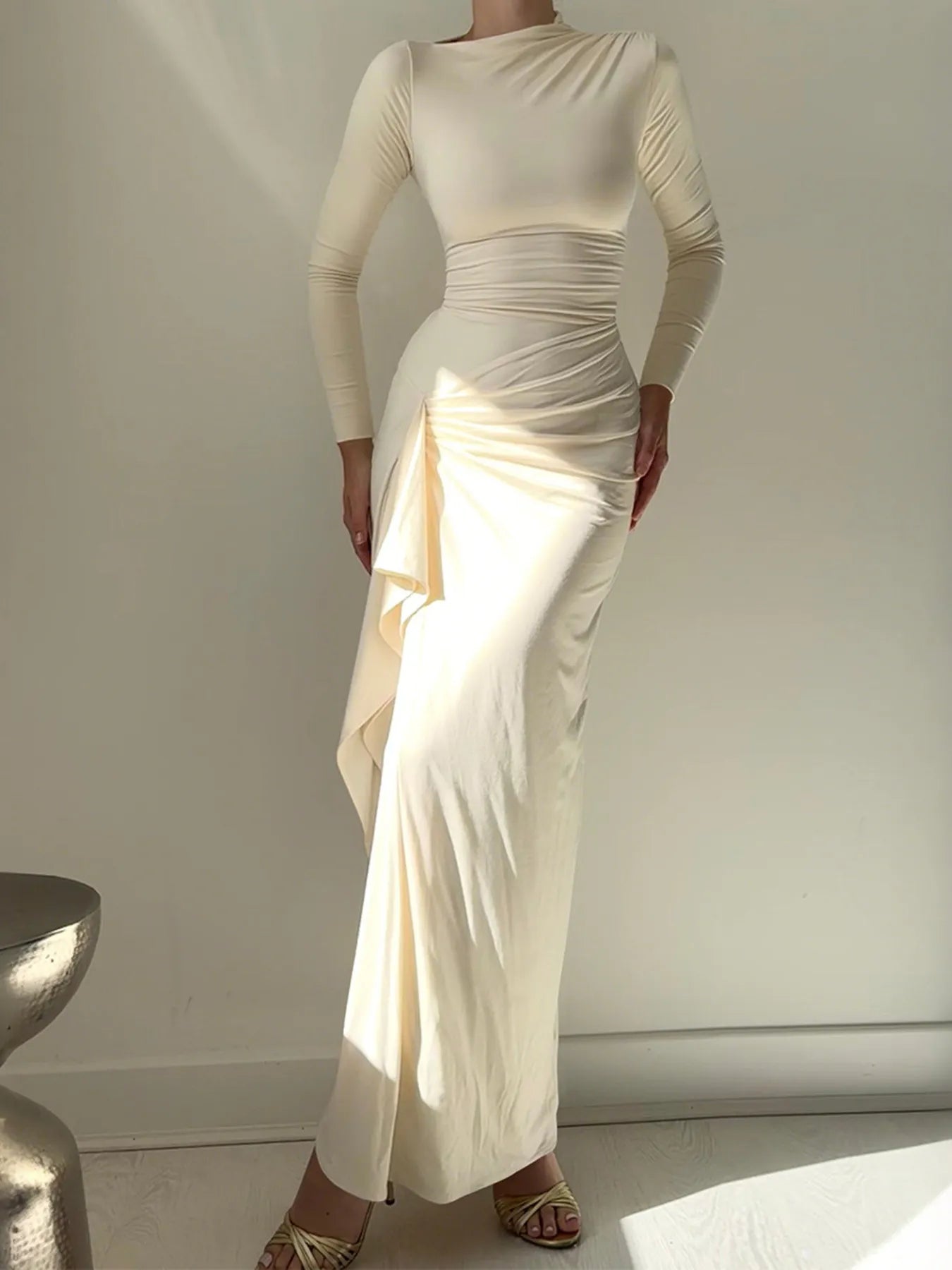 Ruched Long Sleeve Maxi Dress