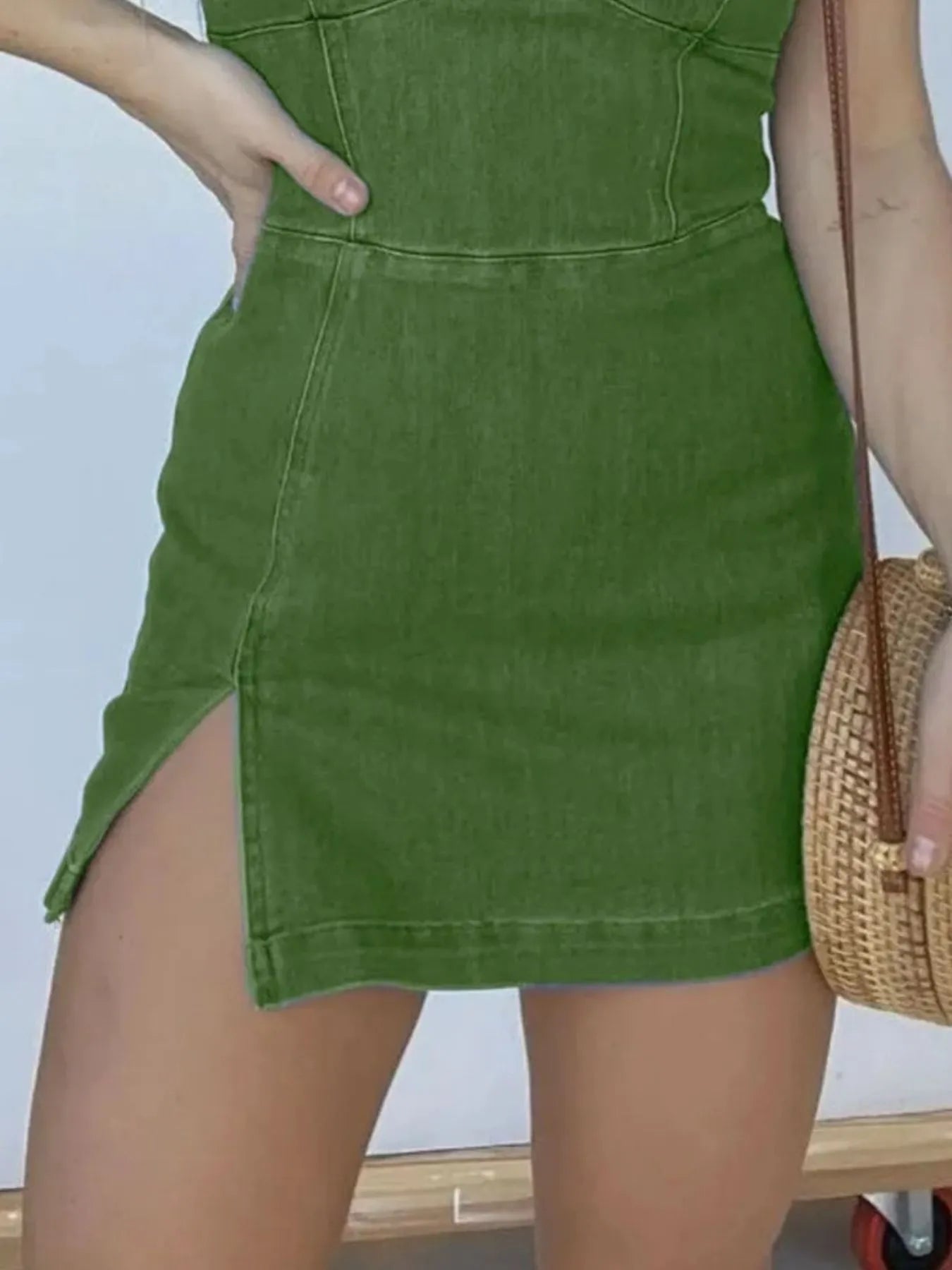 Slit Square Neck Denim Dress Plus Size