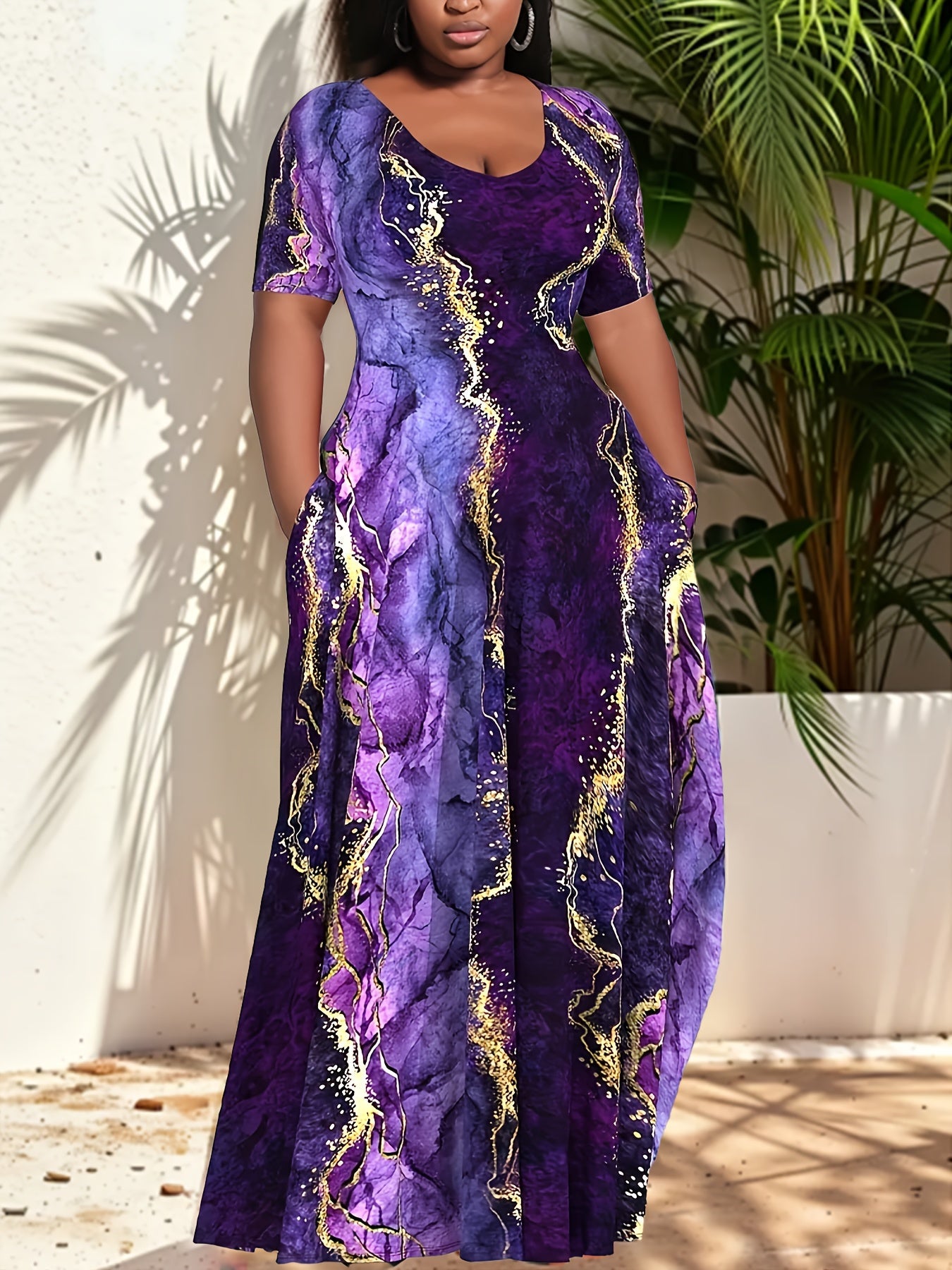 Elegant Versatile Comfy Purple Marble Maxi Dress