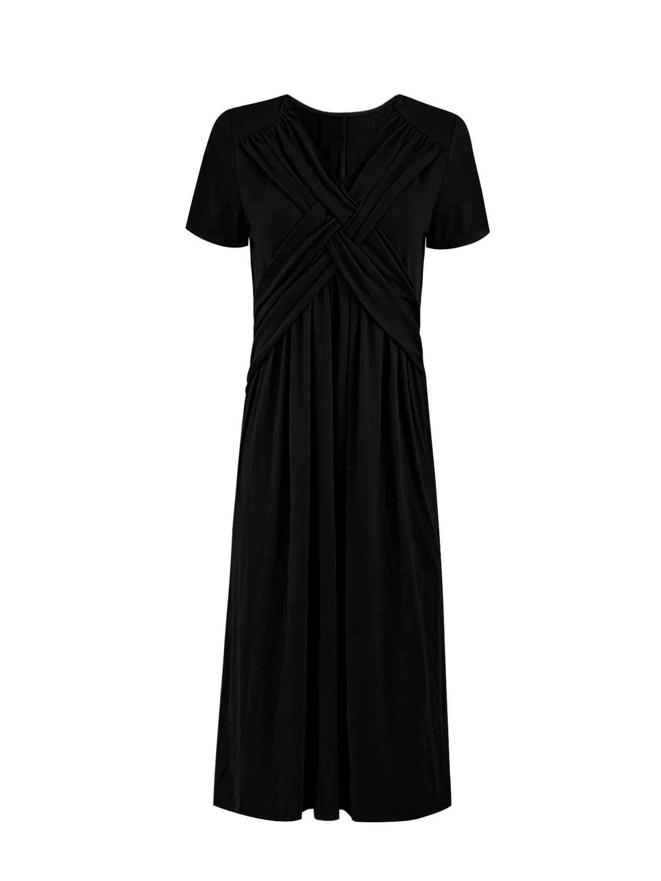 V-Neck Short Sleeve Midi Dress