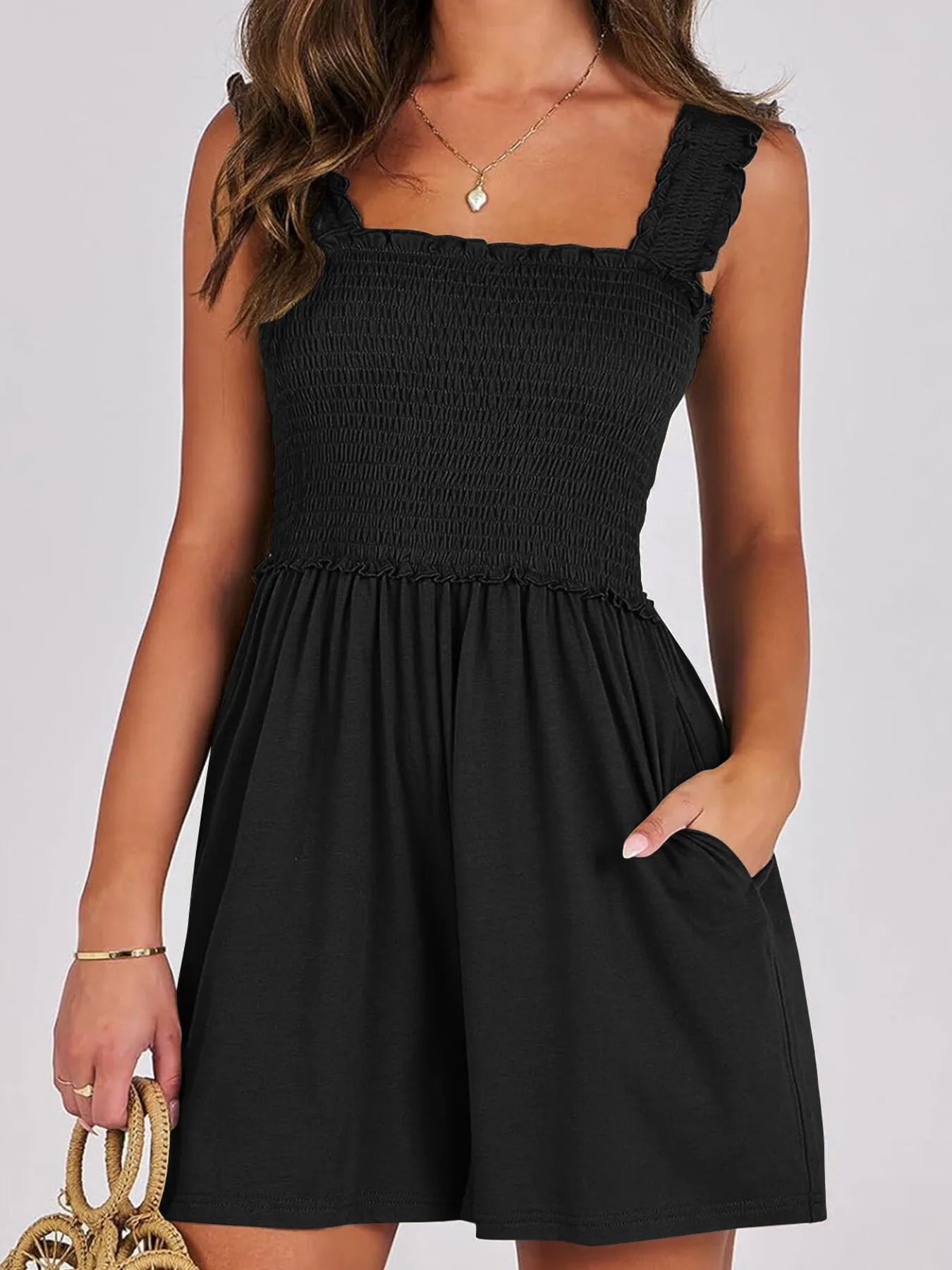 Smocked Square Neck Summer Romper