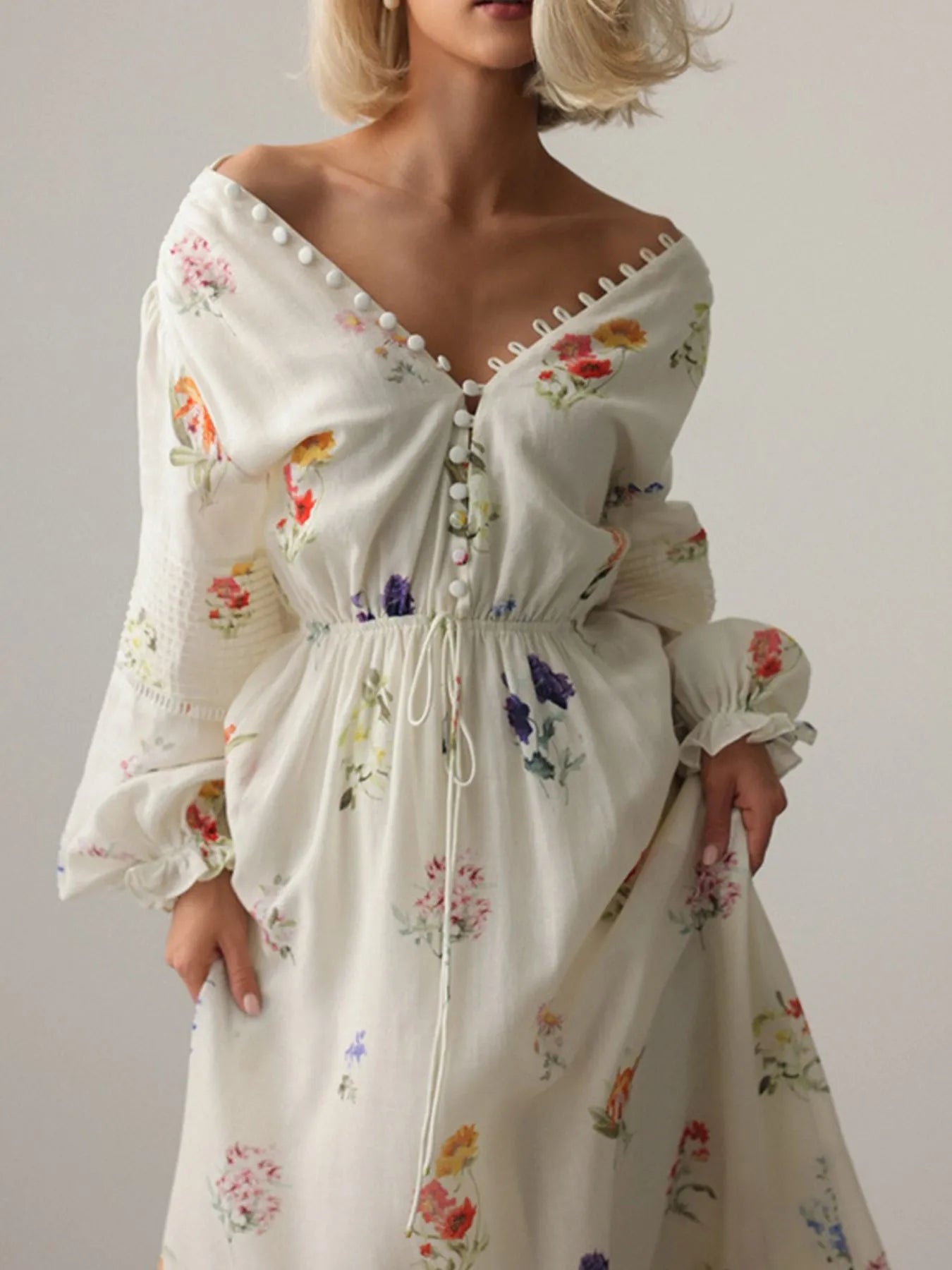 Floral Print Long Sleeve Midi Dress