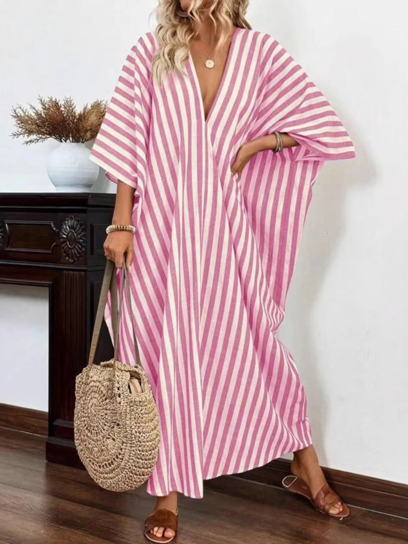 Striped V-Neck Maxi Dress