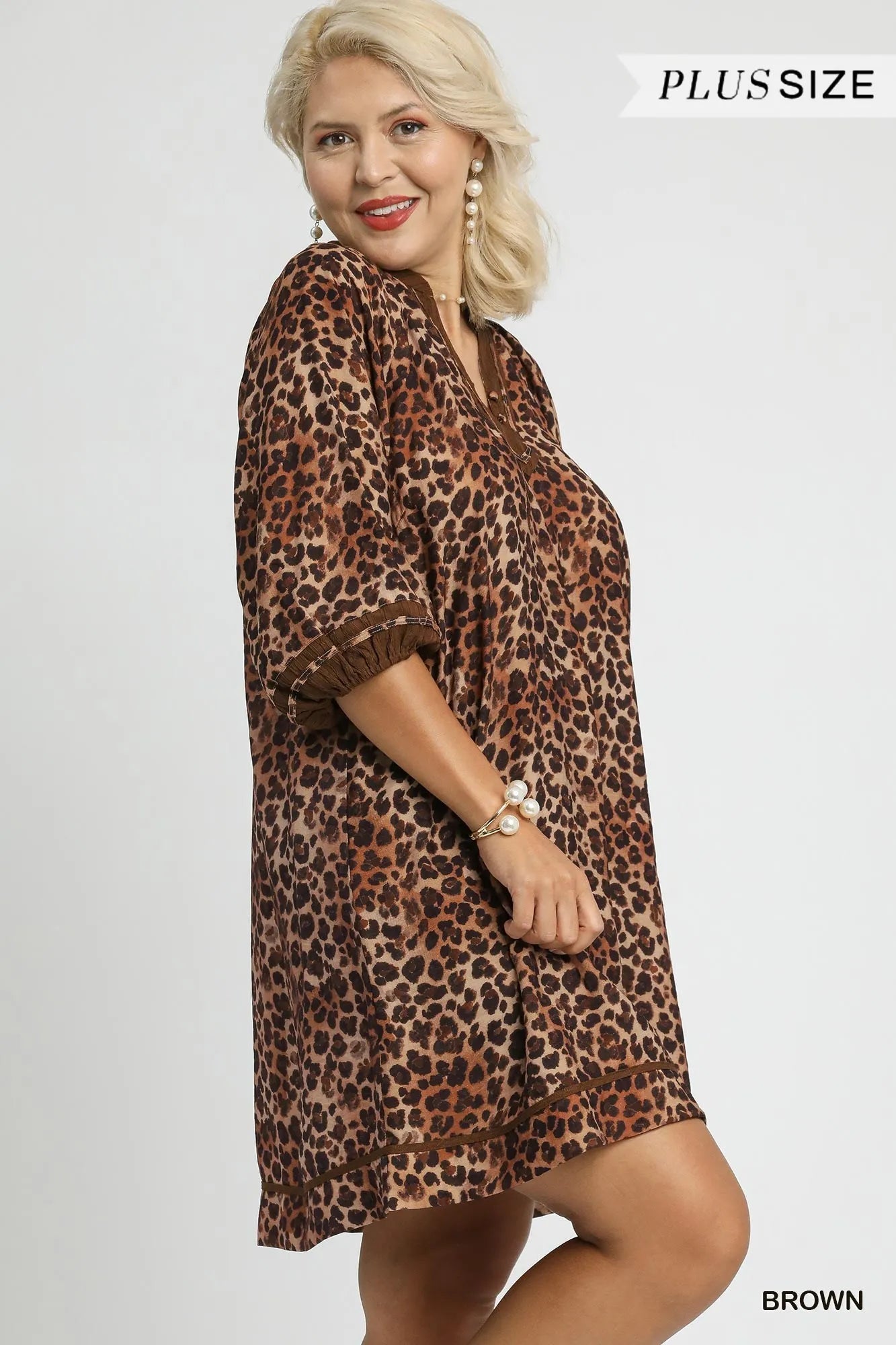Leopard Print Mini Dress with Contrast Trim Plus Size